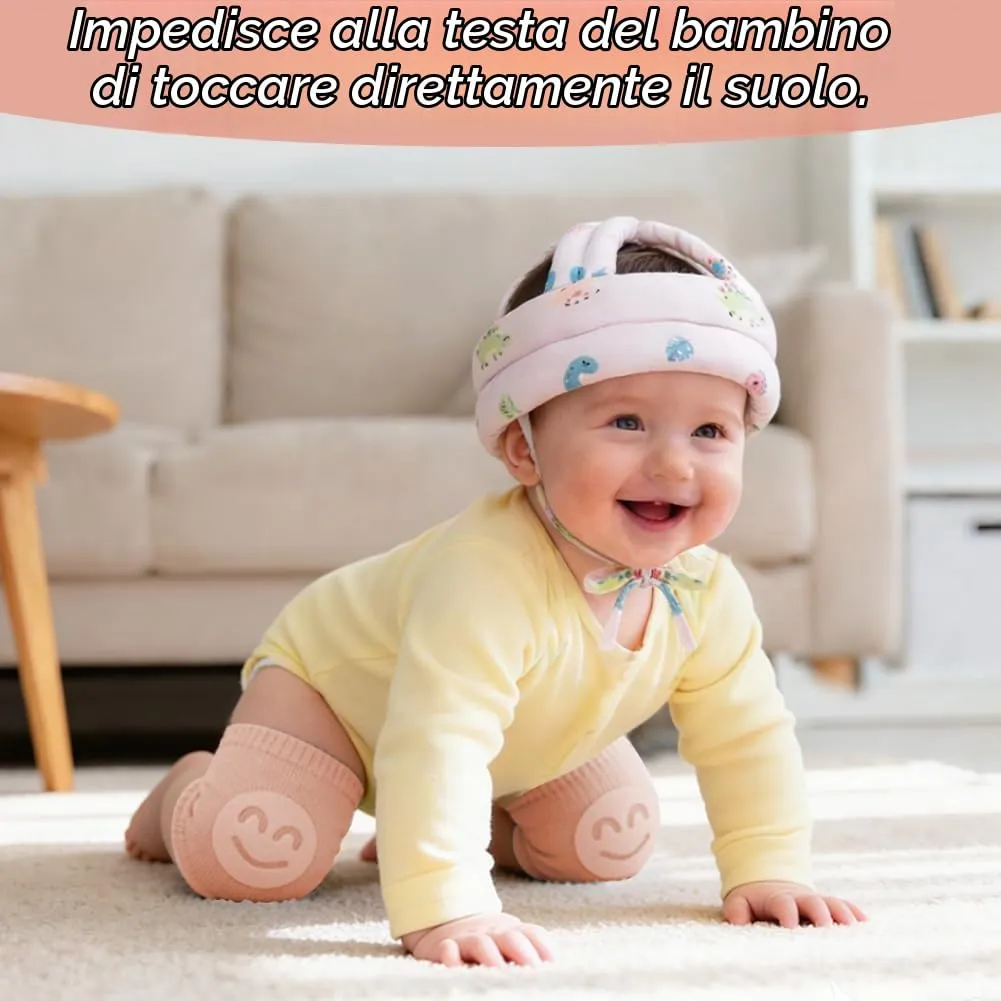 HAGOT Caschetto Primi Passi, Primi Passi Per Bambini Neonati, Protezione Anticollisione Regolabile e Traspirante, con Ginocchiere (Rosa Dinosauro) - immagine 6