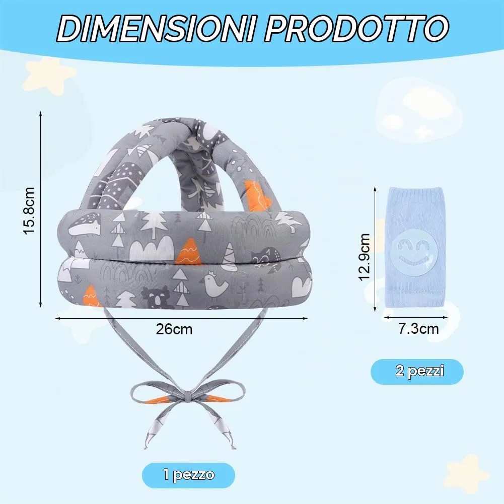 HAGOT Caschetto Primi Passi, Primi Passi Per Bambini Neonati, Protezione Anticollisione Regolabile e Traspirante, con Ginocchiere (Grigio) - immagine 2