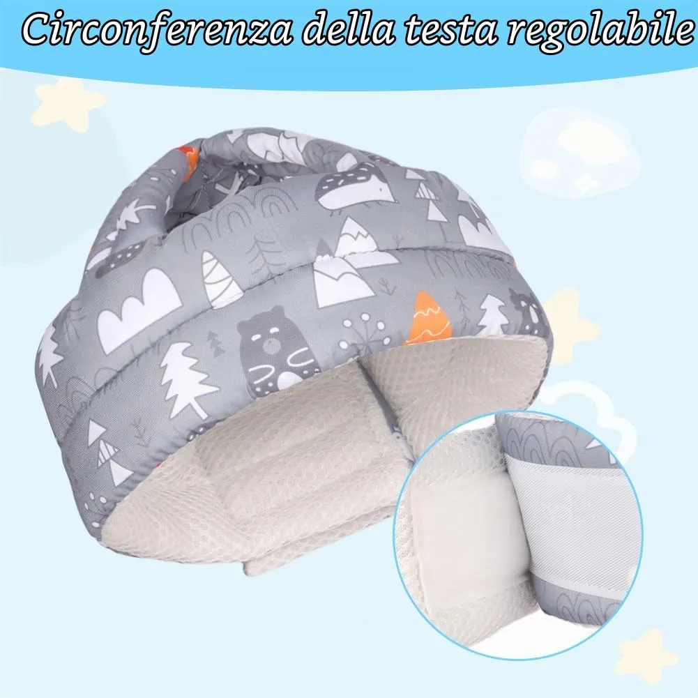 HAGOT Caschetto Primi Passi, Primi Passi Per Bambini Neonati, Protezione Anticollisione Regolabile e Traspirante, con Ginocchiere (Grigio) - immagine 3