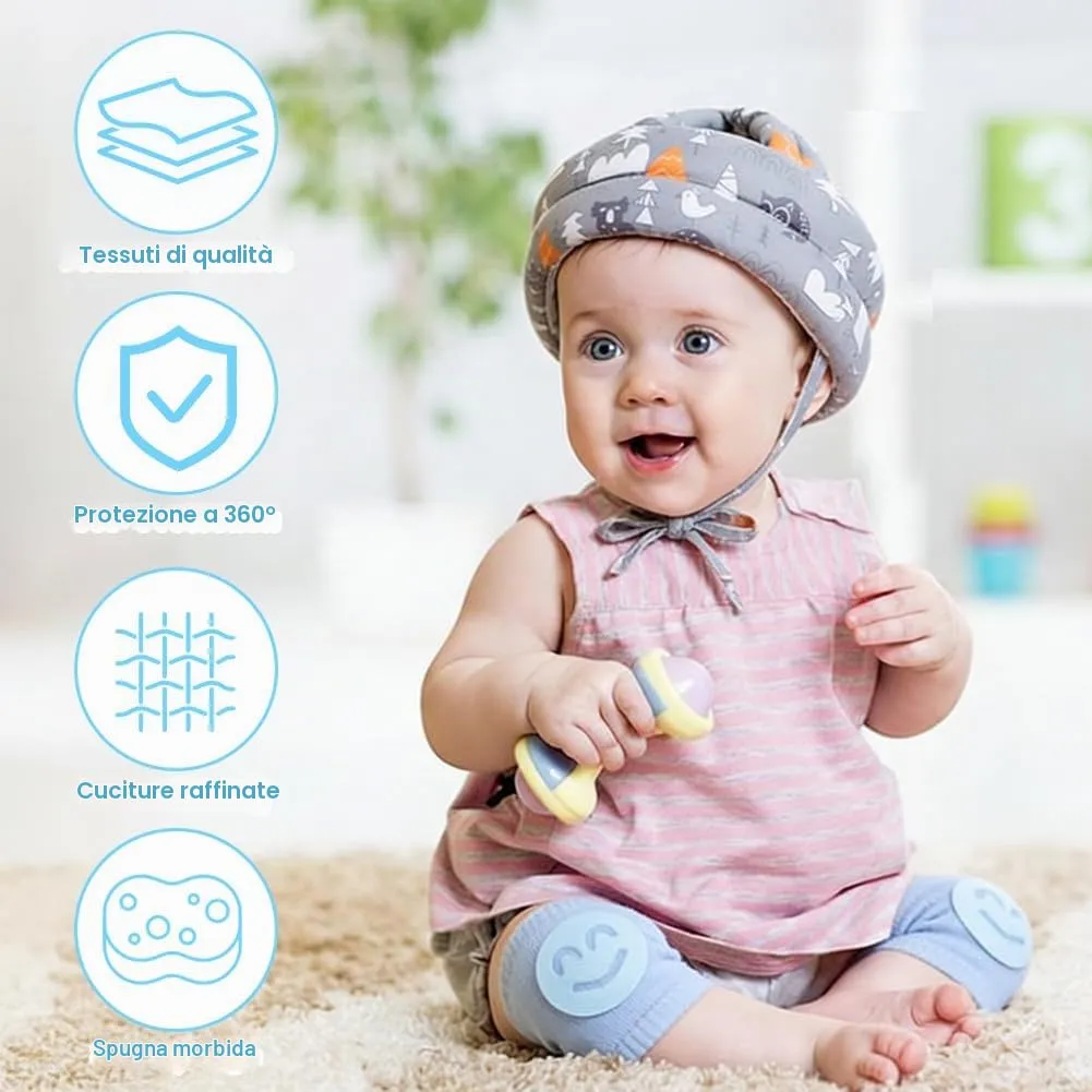 HAGOT Caschetto Primi Passi, Primi Passi Per Bambini Neonati, Protezione Anticollisione Regolabile e Traspirante, con Ginocchiere (Grigio) - immagine 4
