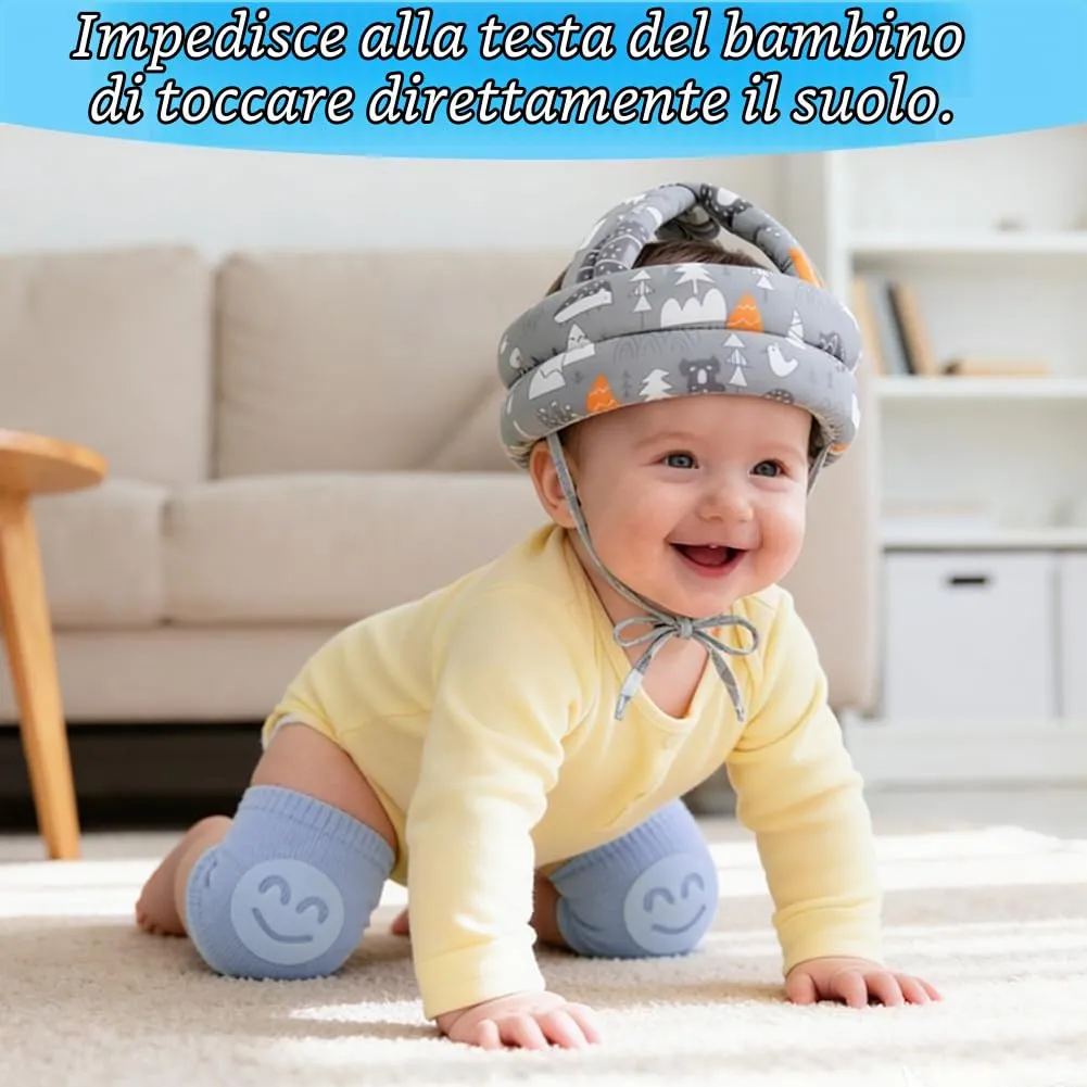HAGOT Caschetto Primi Passi, Primi Passi Per Bambini Neonati, Protezione Anticollisione Regolabile e Traspirante, con Ginocchiere (Grigio) - immagine 6