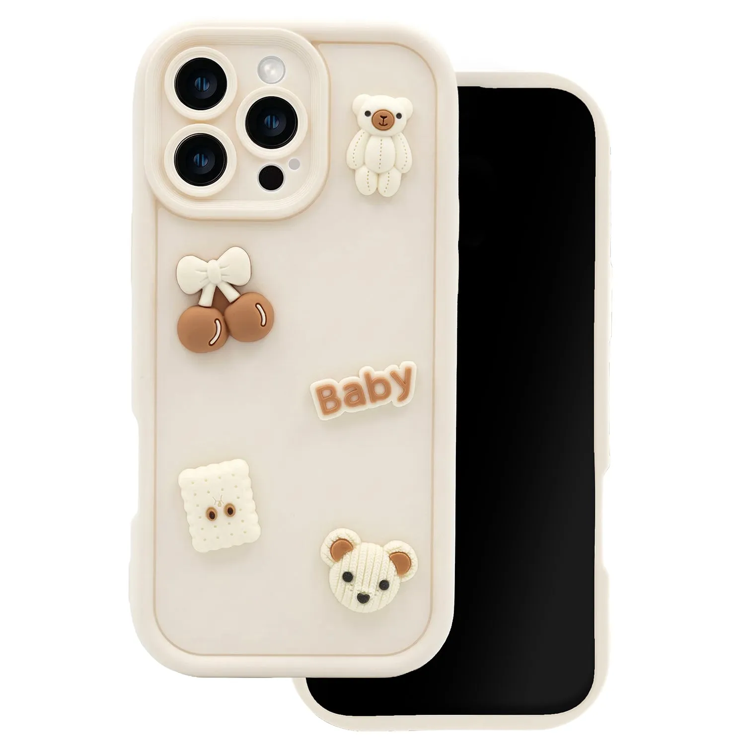 Custodia per Apple iPhone 16 Pro Max, OEM, Ultra Trendy 3D Bear, Beige - immagine 1