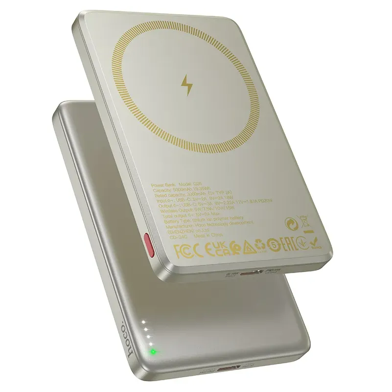 Batteria Esterna Wireless HOCO Q26, 5000mAh, 20W, PD + FQI, 1 x QI - 1 x USB-C, Arancione - immagine 1