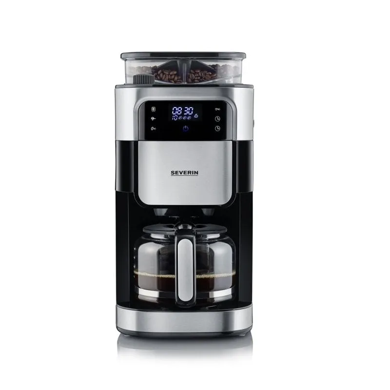 Macchina per il caffè con macinacaffè, caraffa in vetro 1,25 L Severin Ka 4813 Acciaio inossidabile spazzolato / Nero 1000 W - immagine 1