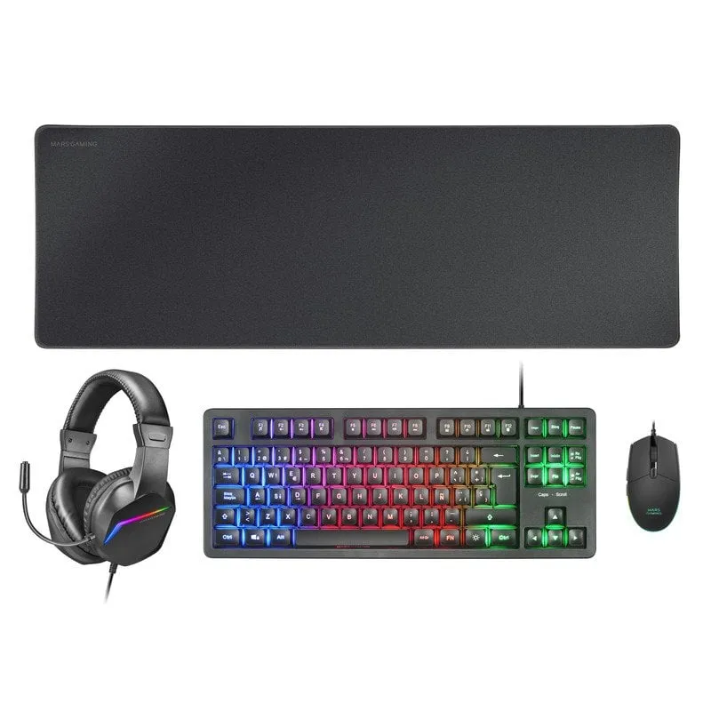 Mars Gaming MCP-RGB3ES Combo Gaming FRGB Tastiera + Mouse + Cuffie + Nero opaco italiano - immagine 1