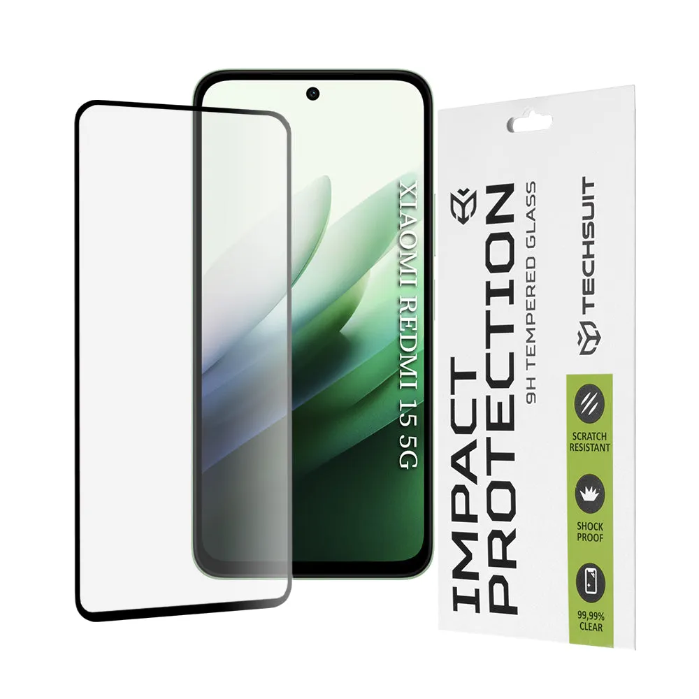 Pellicola protettiva per schermo Techsuit per Xiaomi Redmi 15 5G / 15 4G, Vetro temperato, Full Glue, 111D, Nero - immagine 1