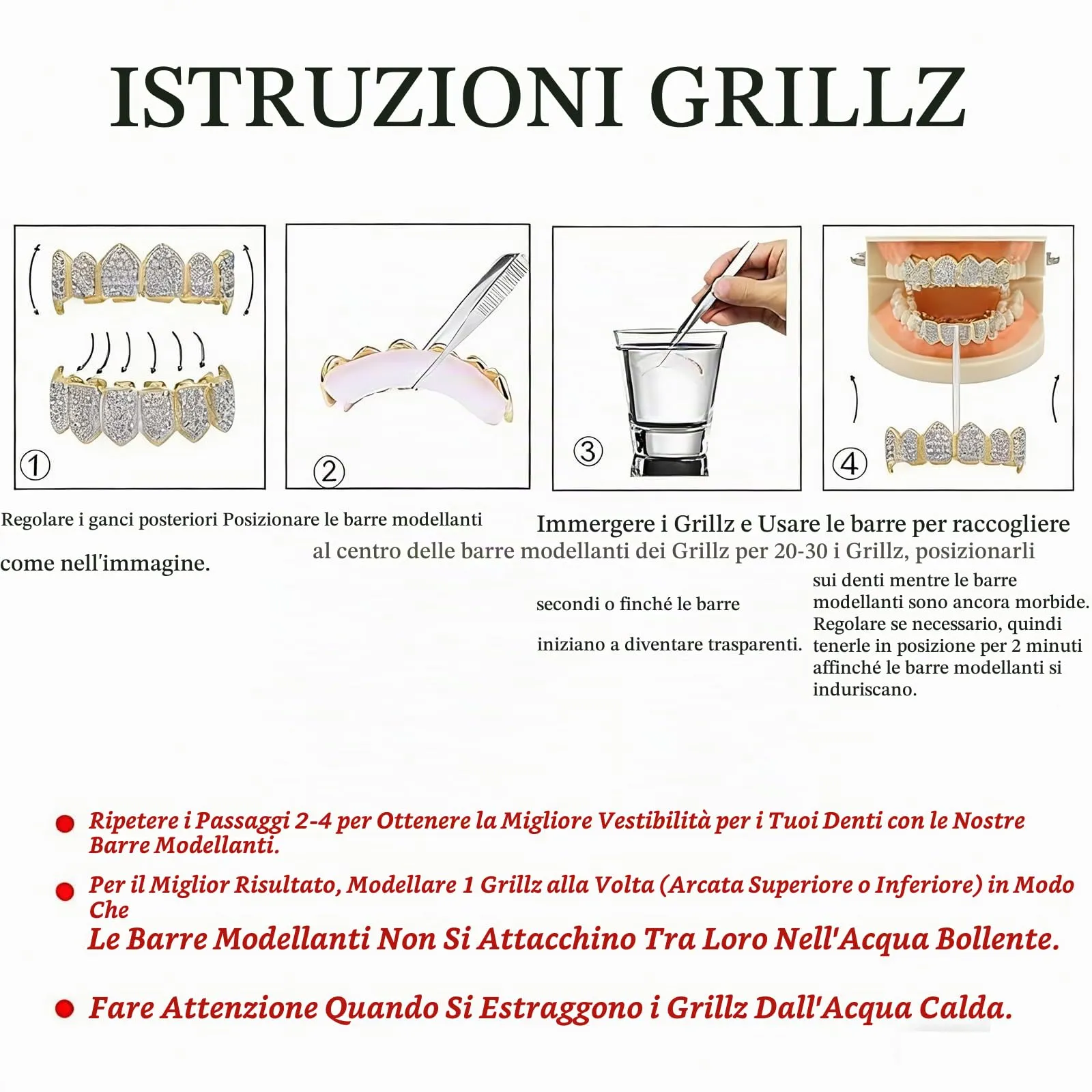 AHTCPO Grillz Hip Hop Placcati Oro con Strass CZ Blu & Bianco - Set di Dentari Superiori & Inferiori Regolabili Brillanti per Feste & Spettacoli(Platinum Set) - immagine 8