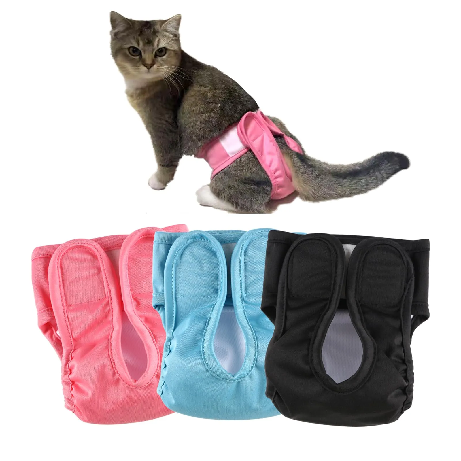 Hisprout, pannolini per gatti riutilizzabili, super assorbenti, lavabili, durevoli, mutande sanitarie con velcro regolabile, 3 pezzi (L01) - immagine 1