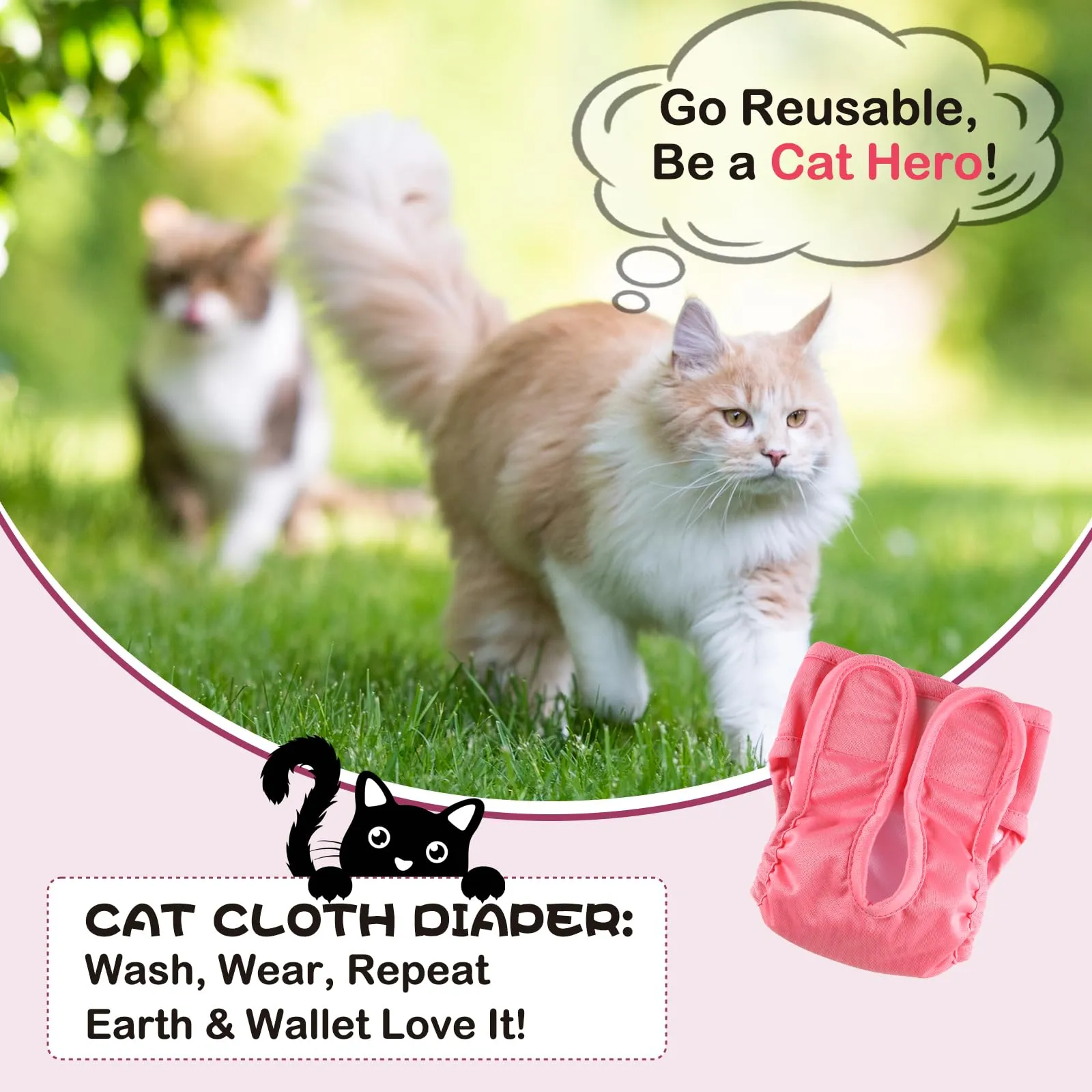 Hisprout, pannolini per gatti riutilizzabili, super assorbenti, lavabili, durevoli, mutande sanitarie con velcro regolabile, 3 pezzi (L01) - immagine 9