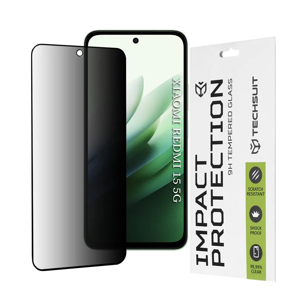 Pellicola protettiva per schermo Privacy Techsuit per Xiaomi Redmi 15 5G / 15 4G, Vetro Temperato, Full Glue, 111D - immagine 1