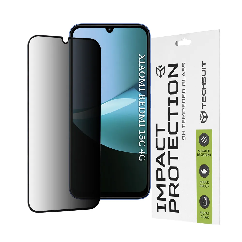 Pellicola protettiva per schermo Privacy Techsuit per Xiaomi Redmi 15C 5G / 15C 4G, Vetro Temperato, Full Glue, 111D - immagine 1