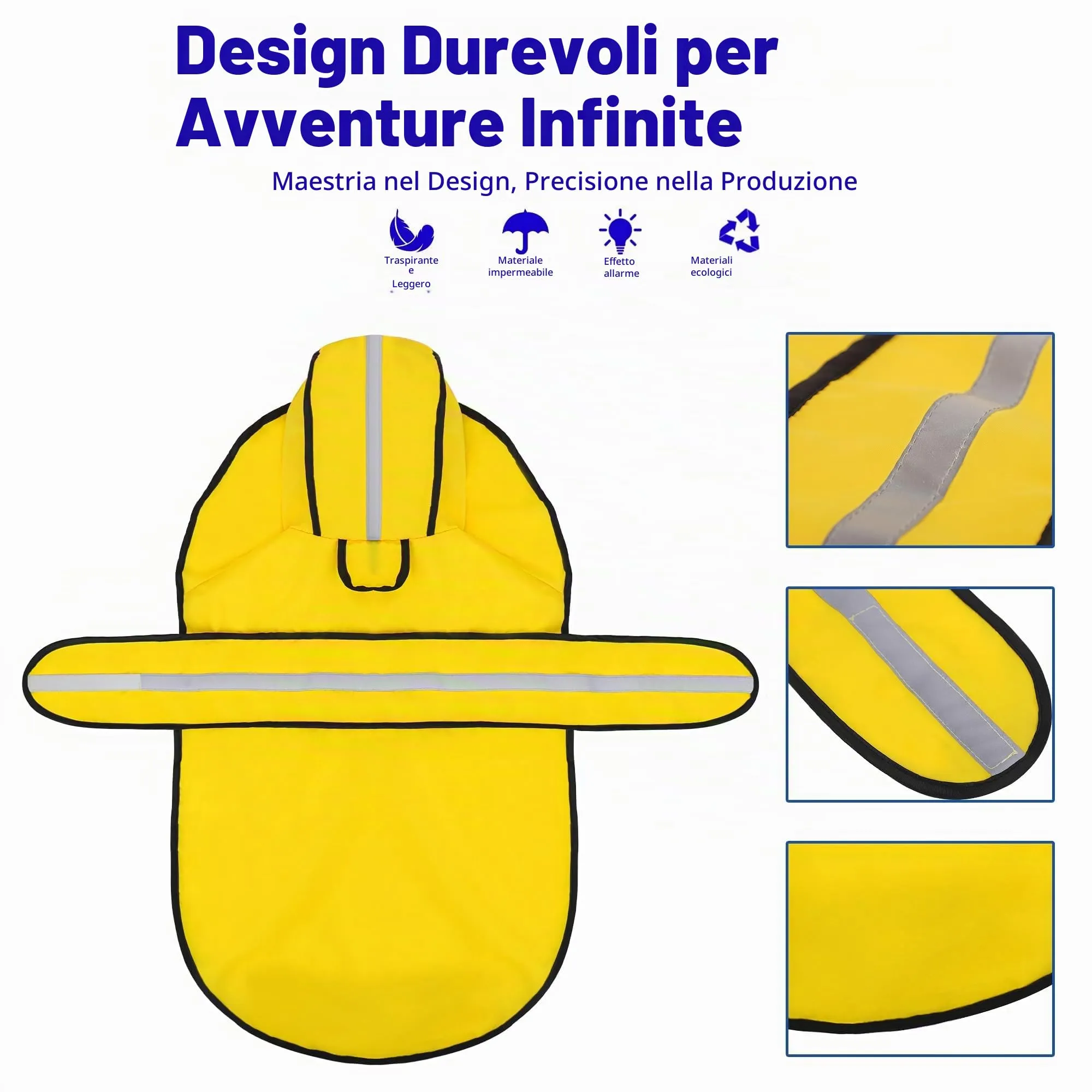Impermeabile per Cani con Cappuccio, per il Guinzaglio, Poncho Impermeabile per Cani, Riflessivo Giacca Antipioggia, Egolabile, Ideale per Cane di Taglia Piccola, Media（L) - immagine 4