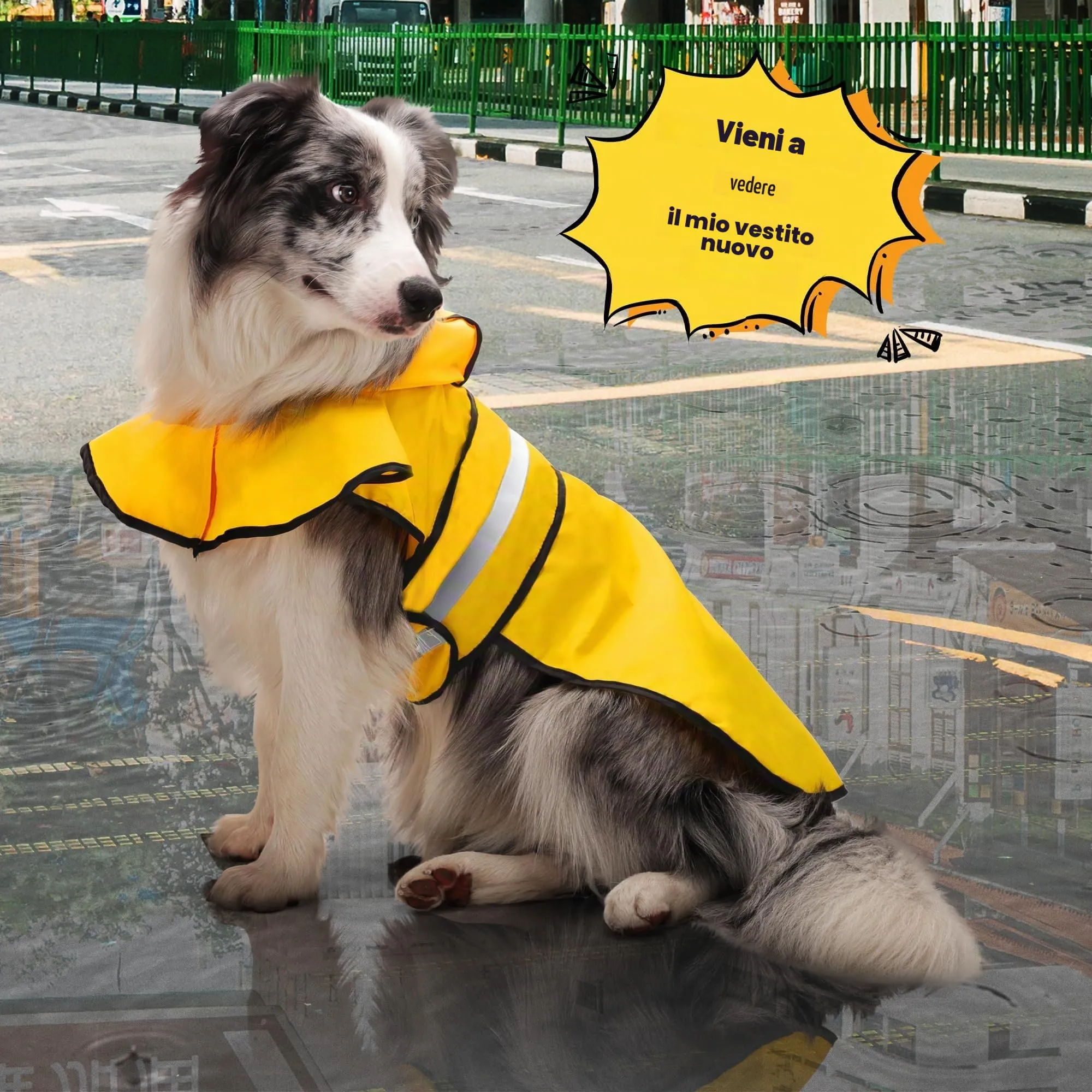Impermeabile per Cani con Cappuccio, per il Guinzaglio, Poncho Impermeabile per Cani, Riflessivo Giacca Antipioggia, Egolabile, Ideale per Cane di Taglia Piccola, Media（L) - immagine 5