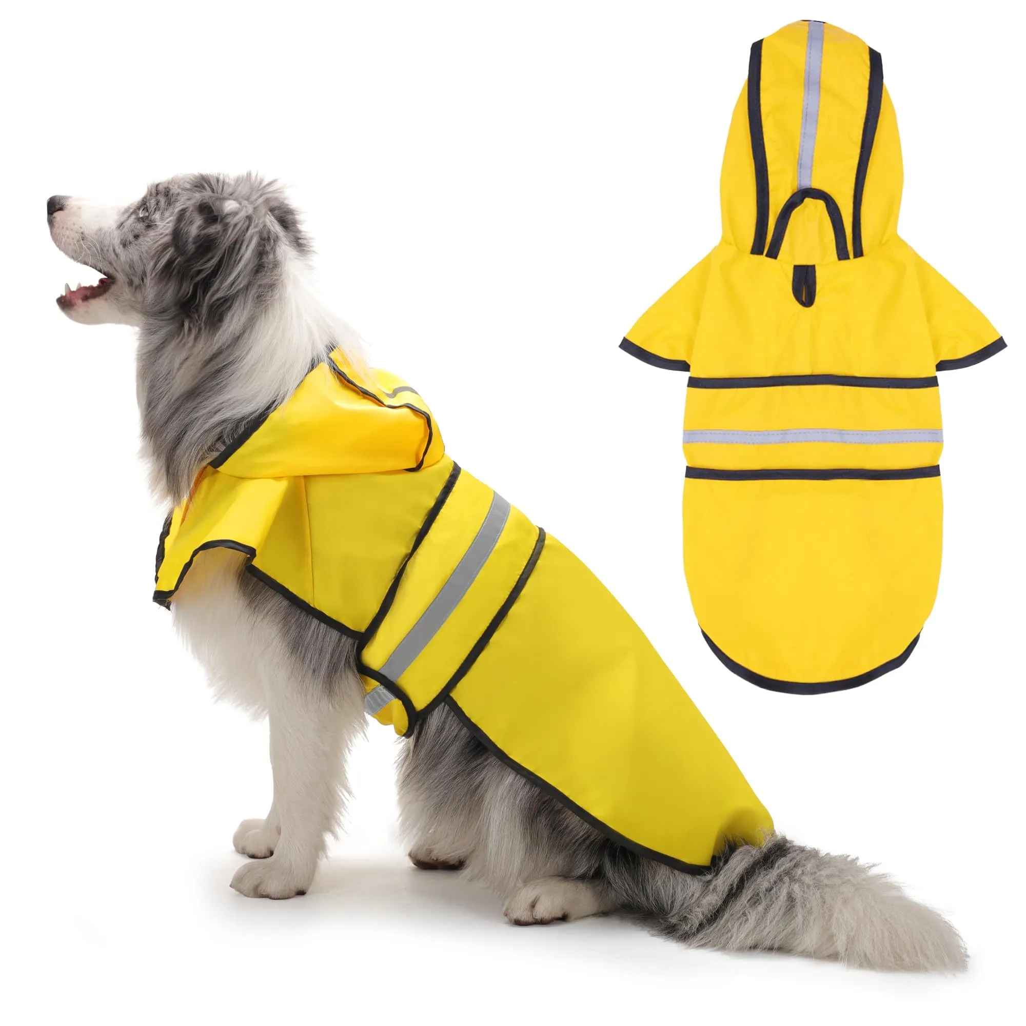 Impermeabile per Cani con Cappuccio, per il Guinzaglio, Poncho Impermeabile per Cani, Riflessivo Giacca Antipioggia, Egolabile, Ideale per Cane di Taglia Piccola, Media(M) - immagine 3