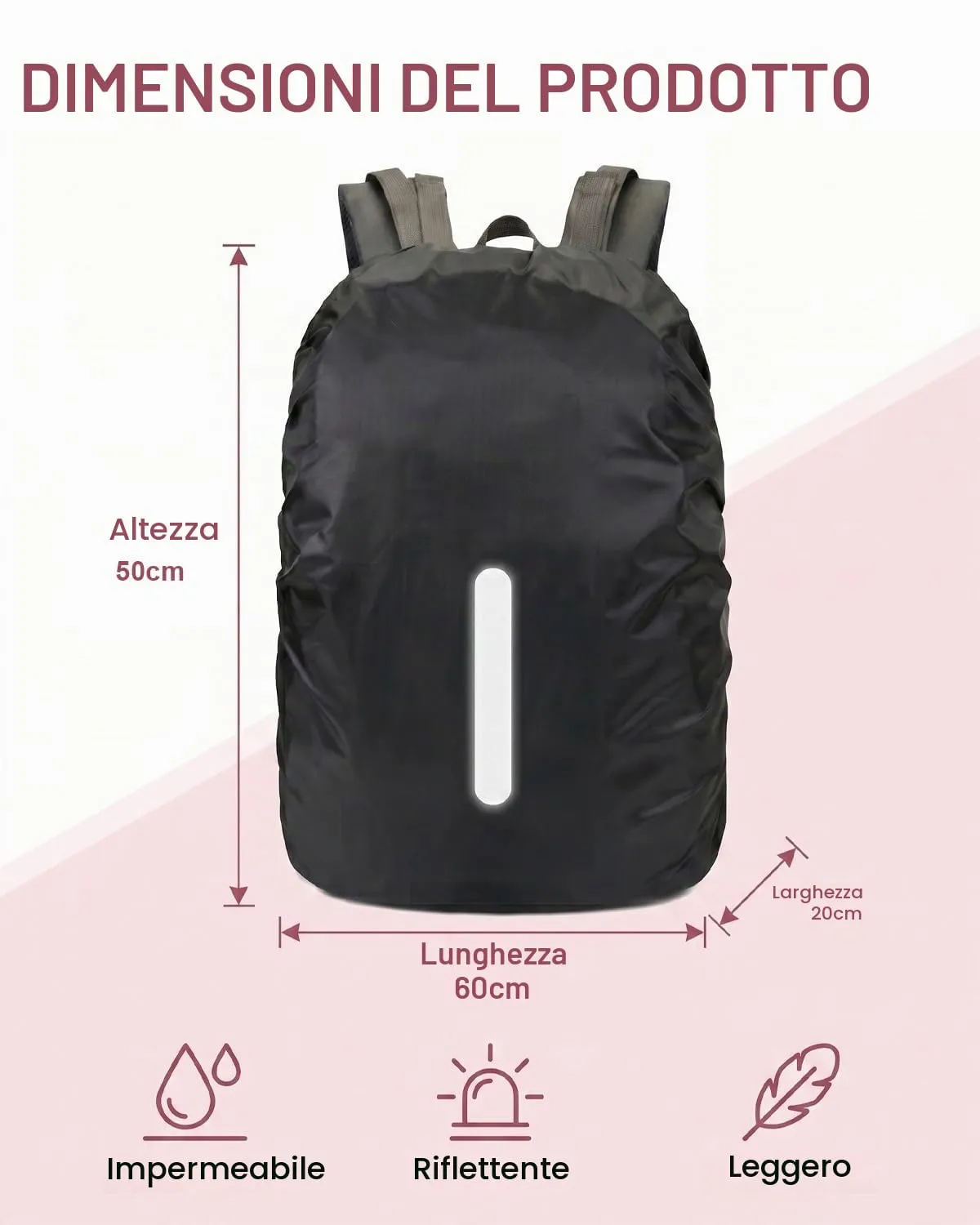 BTACGWP Coprizaino Impermeabile 2 Pezzi Nero + Rosa Magenta con Strisce Riflettenti ad Alta Visibilità, Protezione Totale contro la Pioggia per Escursionismo e Ciclismo Sicuro - immagine 2