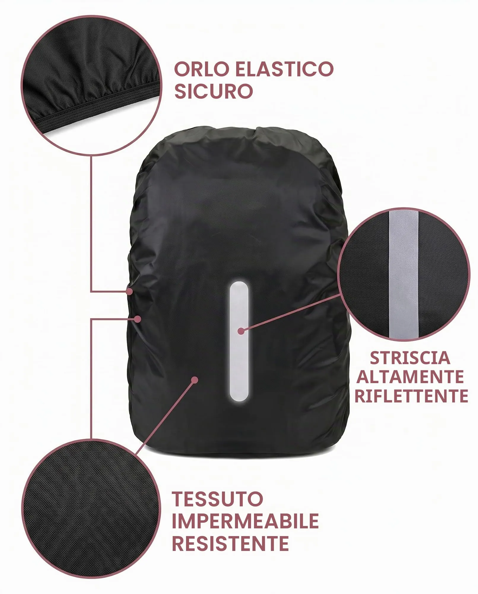 BTACGWP Coprizaino Impermeabile 2 Pezzi Nero + Rosa Magenta con Strisce Riflettenti ad Alta Visibilità, Protezione Totale contro la Pioggia per Escursionismo e Ciclismo Sicuro - immagine 5
