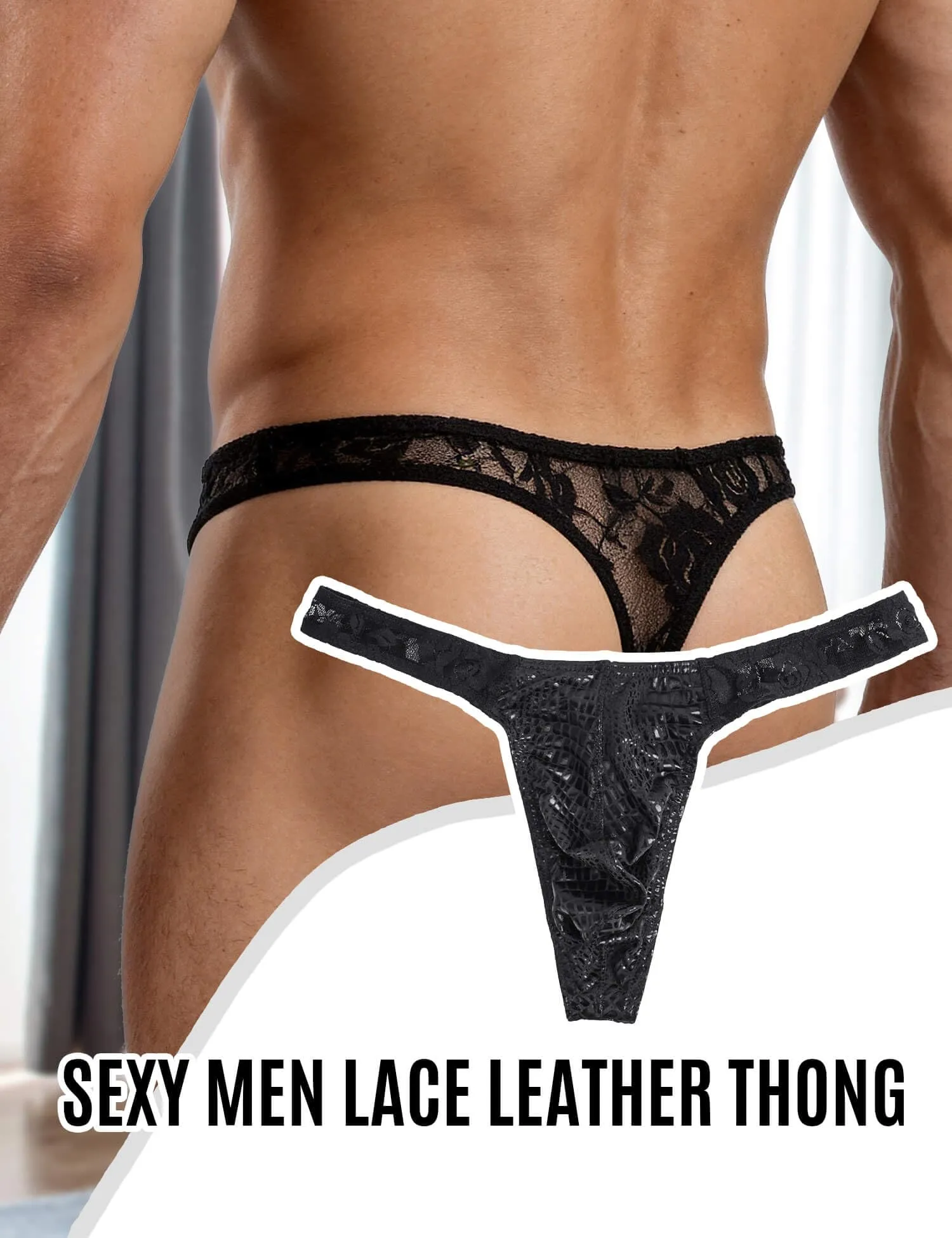 ohyeahlady Perizoma Uomo Sexyhot Gay Perizoma Filo Pelle Pu Mini Slip Uomo Vita Bassa Tanga Sexyhot Costume da Bagno Slip Thong Mutande Intimo L,Nero - immagine 4