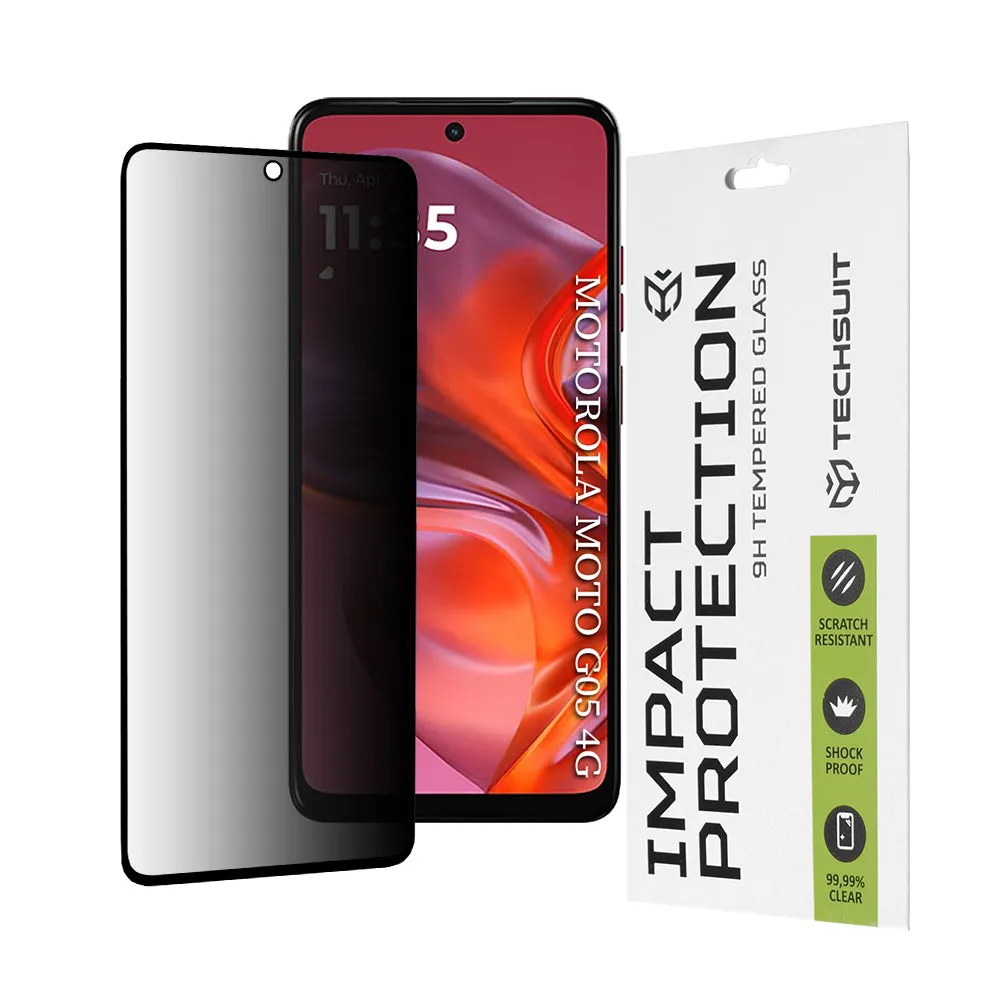 Pellicola protettiva per schermo Privacy Techsuit per Motorola Moto E15 / G05, Vetro temperato, Full Glue, 111D - immagine 1