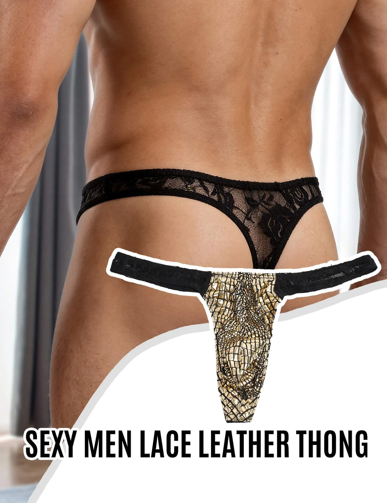 ohyeahlady Perizoma Uomo Sexyhot Gay Perizoma Filo Pelle Pu Mini Slip Uomo Vita Bassa Tanga Sexyhot Costume da Bagno Slip Thong Mutande Intimo XL,Oro - immagine 2