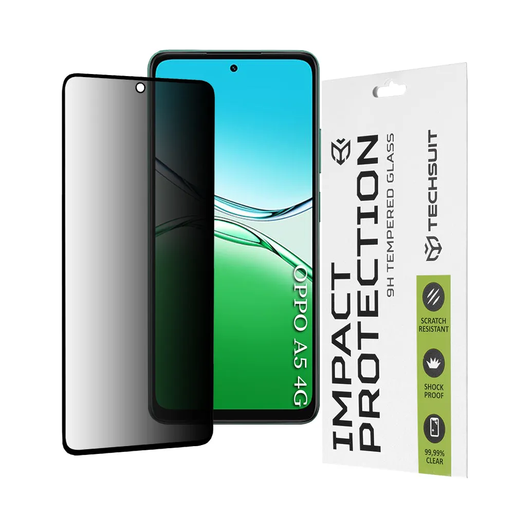 Pellicola protettiva per schermo Privacy Techsuit per Oppo A5 4G, Vetro temperato, Full Glue, 111D - immagine 1