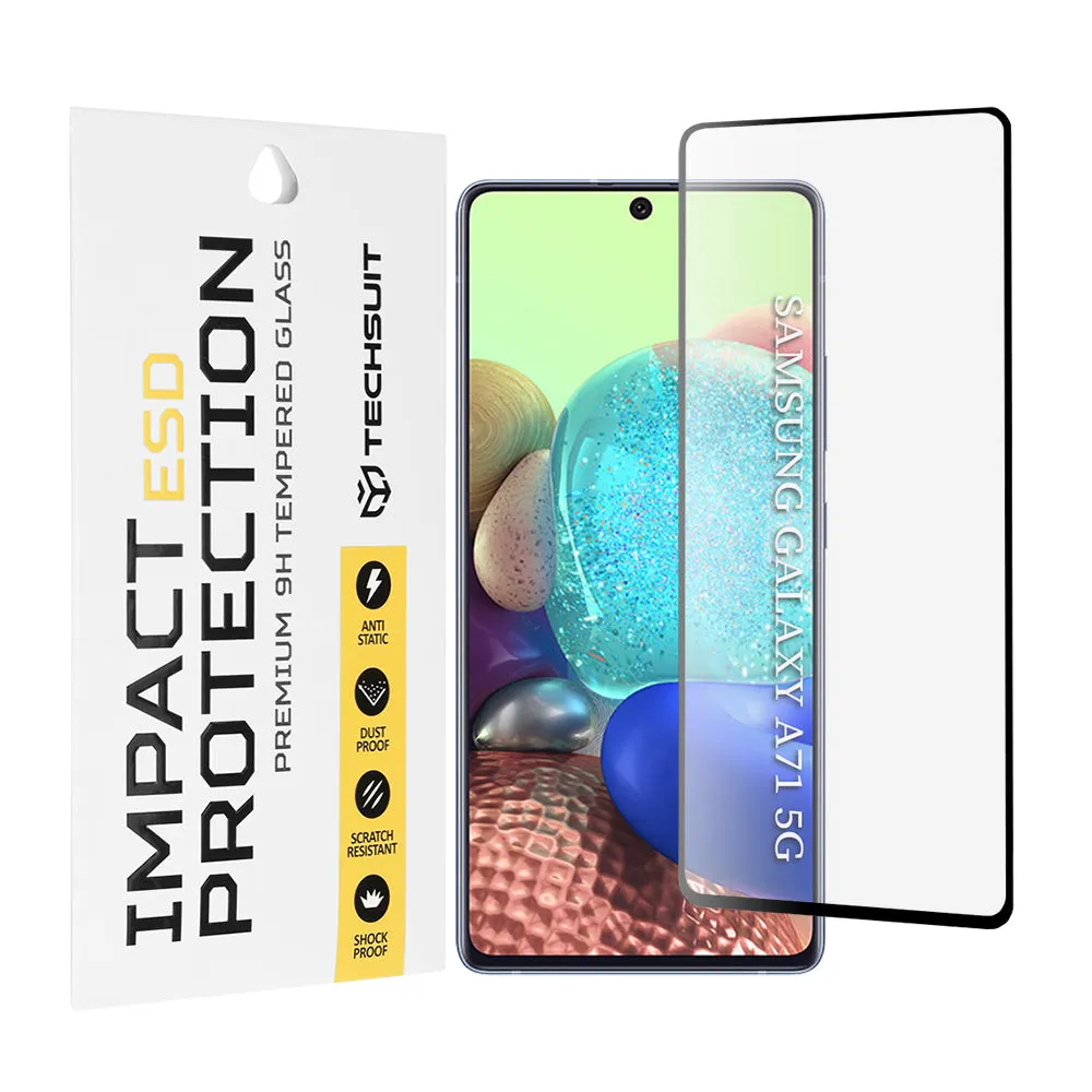 Pellicola protettiva per schermo Techsuit per Samsung Galaxy M51 M515 / A71 5G A716 / Note10 Lite N770 / A71 A715, Vetro temperato, Full Glue, Nero - immagine 1