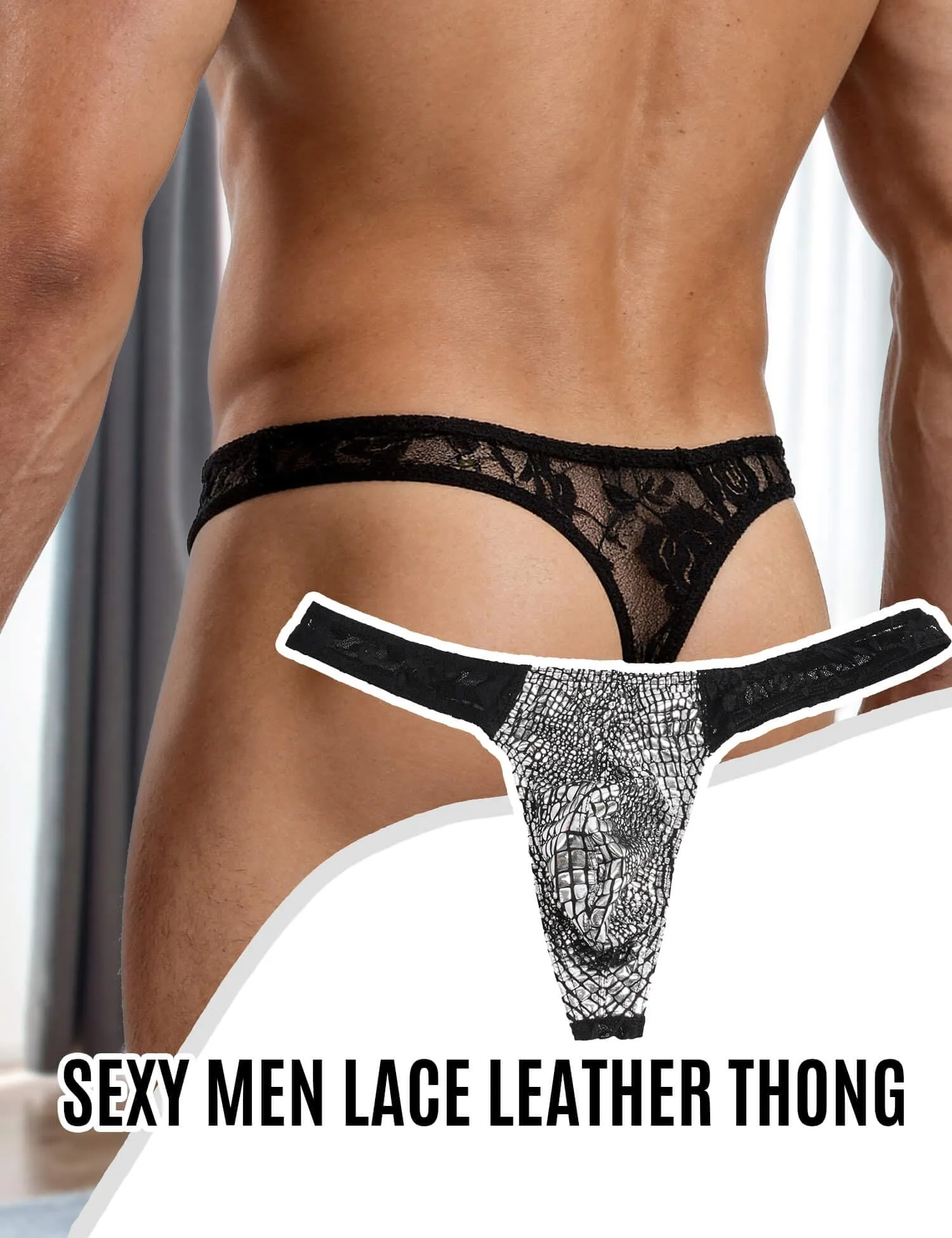 ohyeahlady Perizoma Uomo Sexyhot Gay Perizoma Filo Pelle Pu Mini Slip Uomo Vita Bassa Tanga Sexyhot Costume da Bagno Slip Thong Mutande Intimo M,Argento - immagine 4