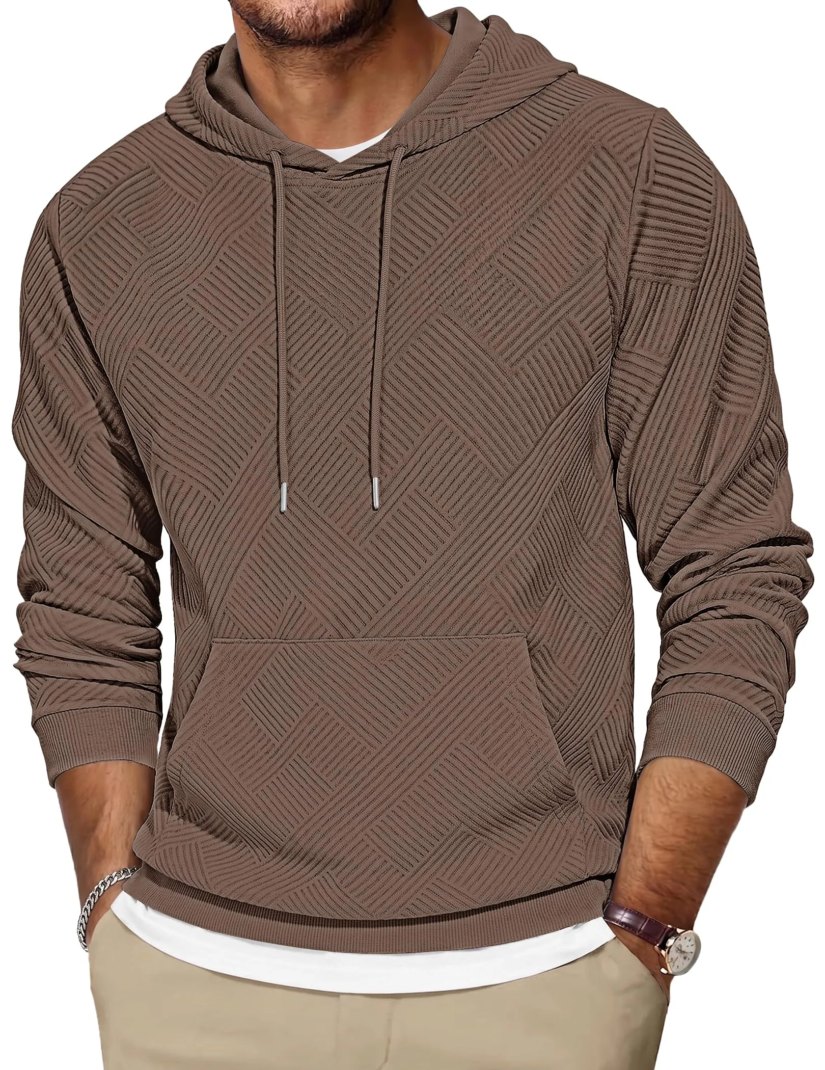 TARAINYA Felpa con Cappuccio Uomo Cotone Hoodie Marrone XL - immagine 1