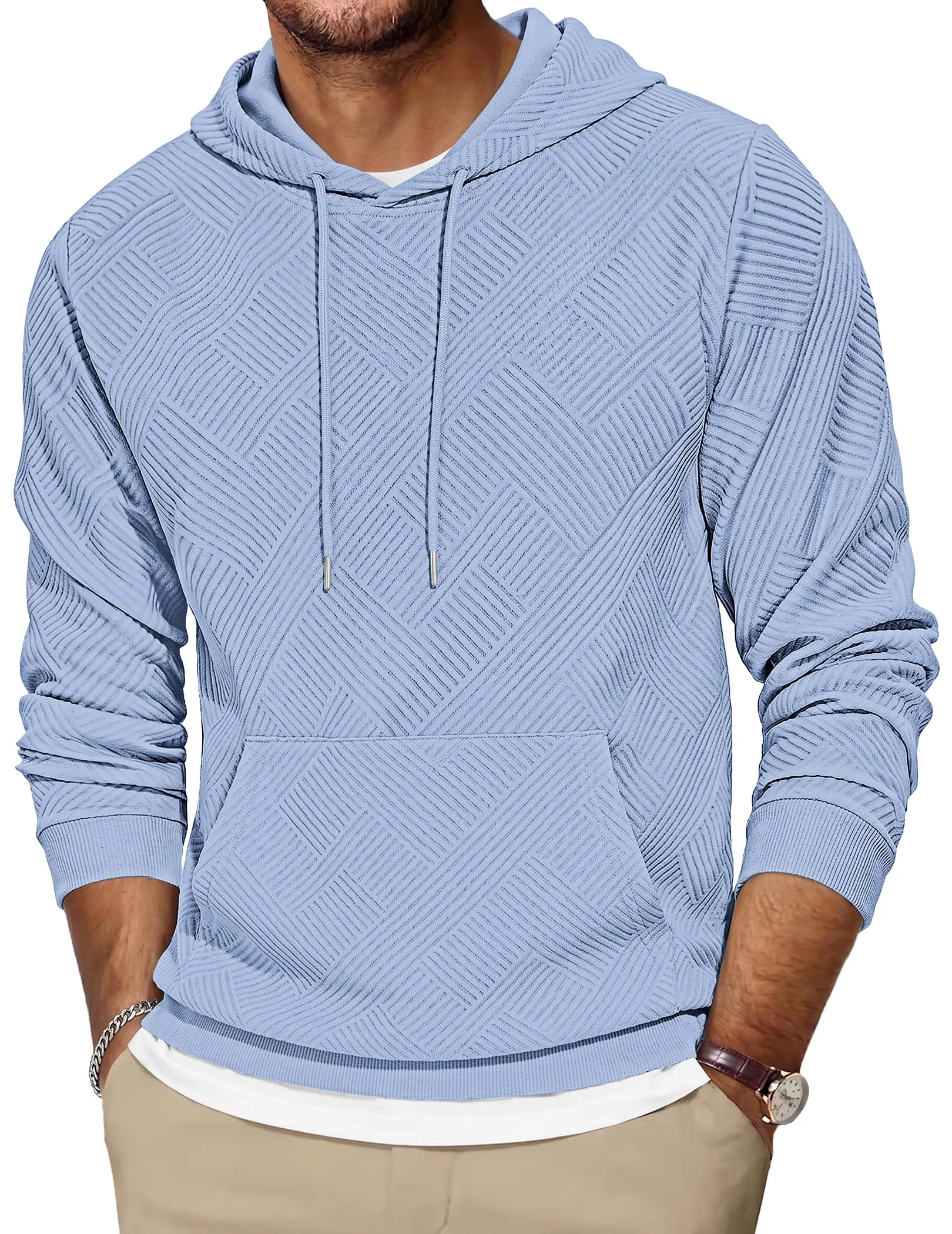TARAINYA Felpa con Cappuccio Uomo Cotone Hoodie Blu chiaro M - immagine 1