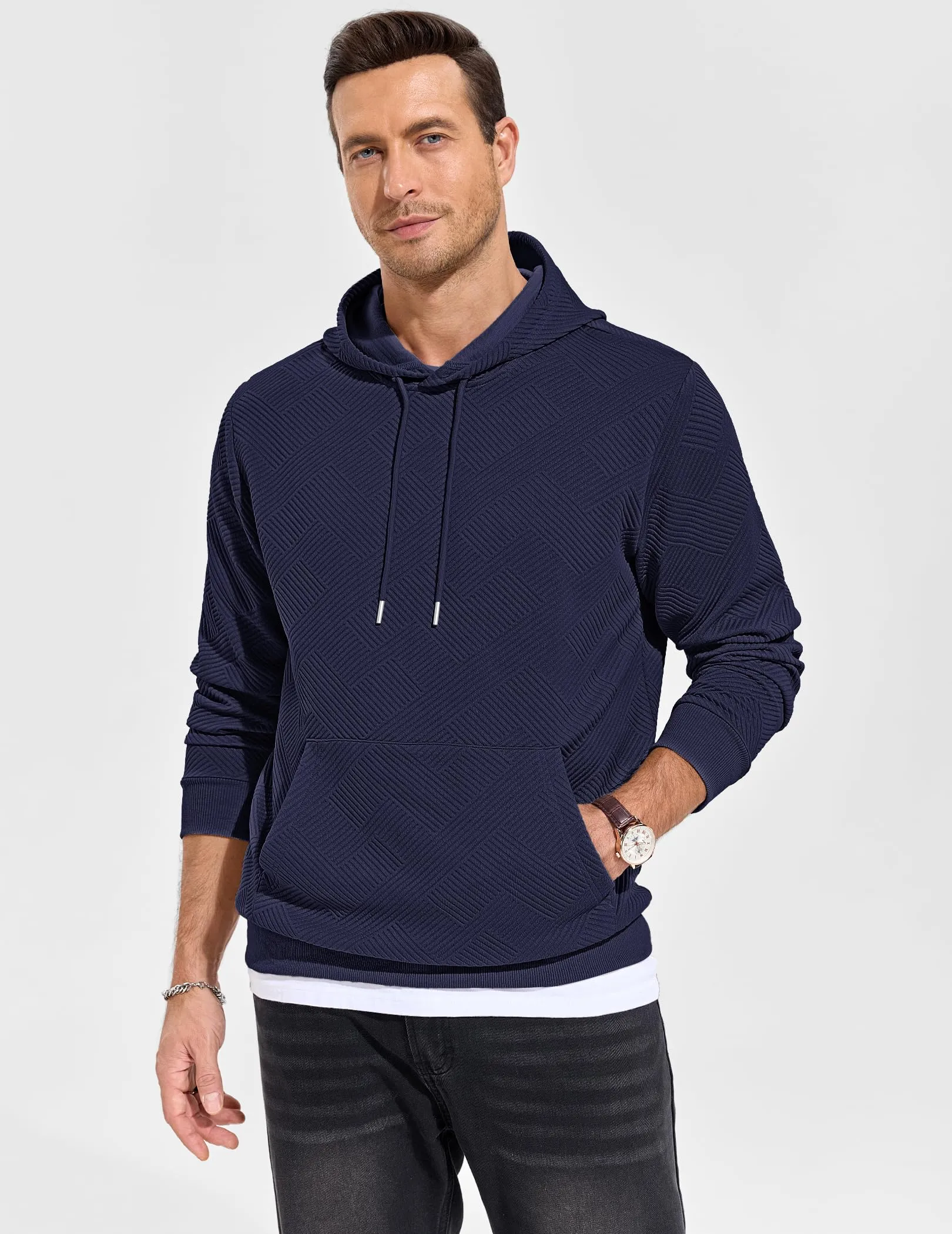 TARAINYA Felpa con Cappuccio Uomo Cotone Hoodie Blu marino 3XL - immagine 2