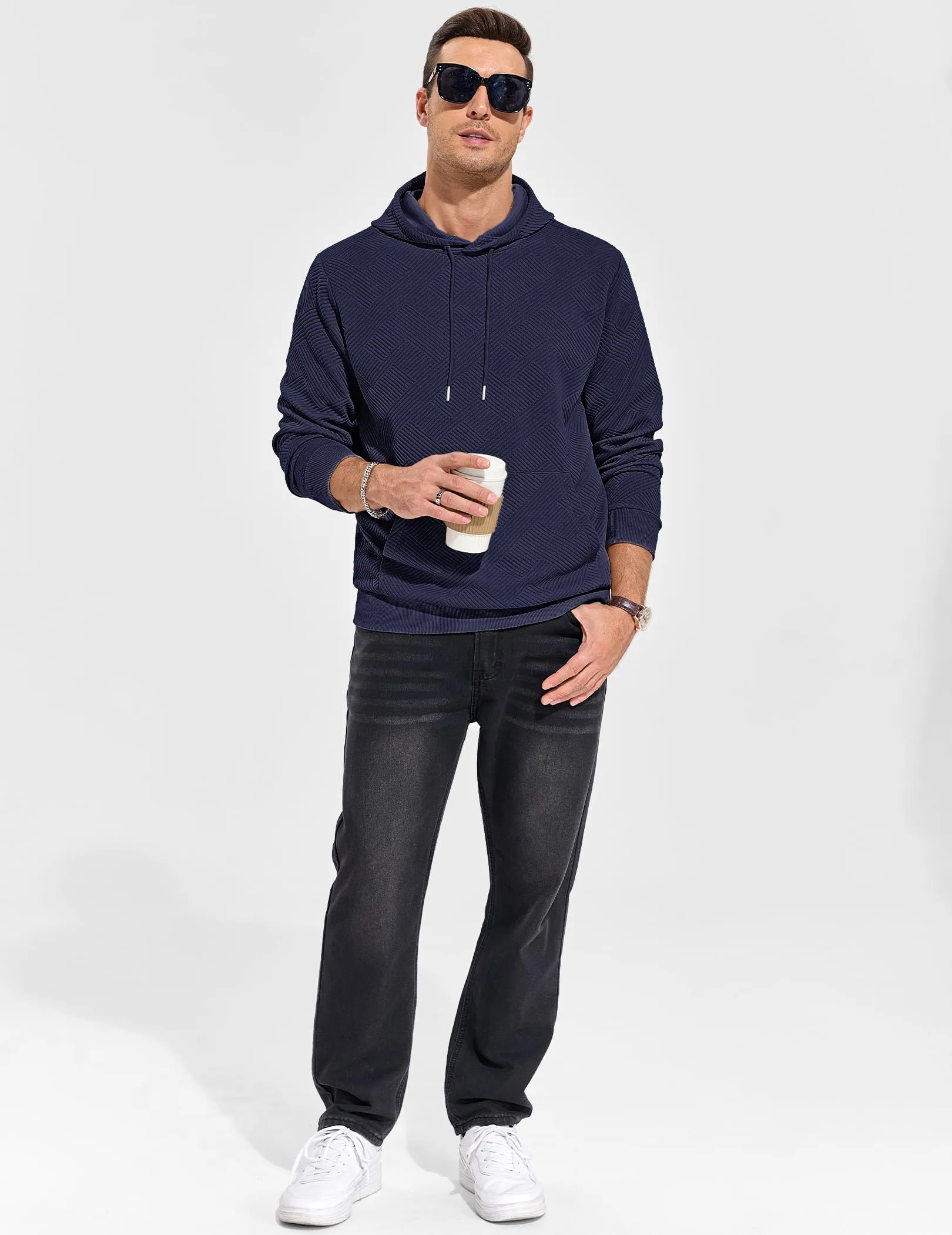 TARAINYA Felpa con Cappuccio Uomo Cotone Hoodie Blu marino 2XL - immagine 3