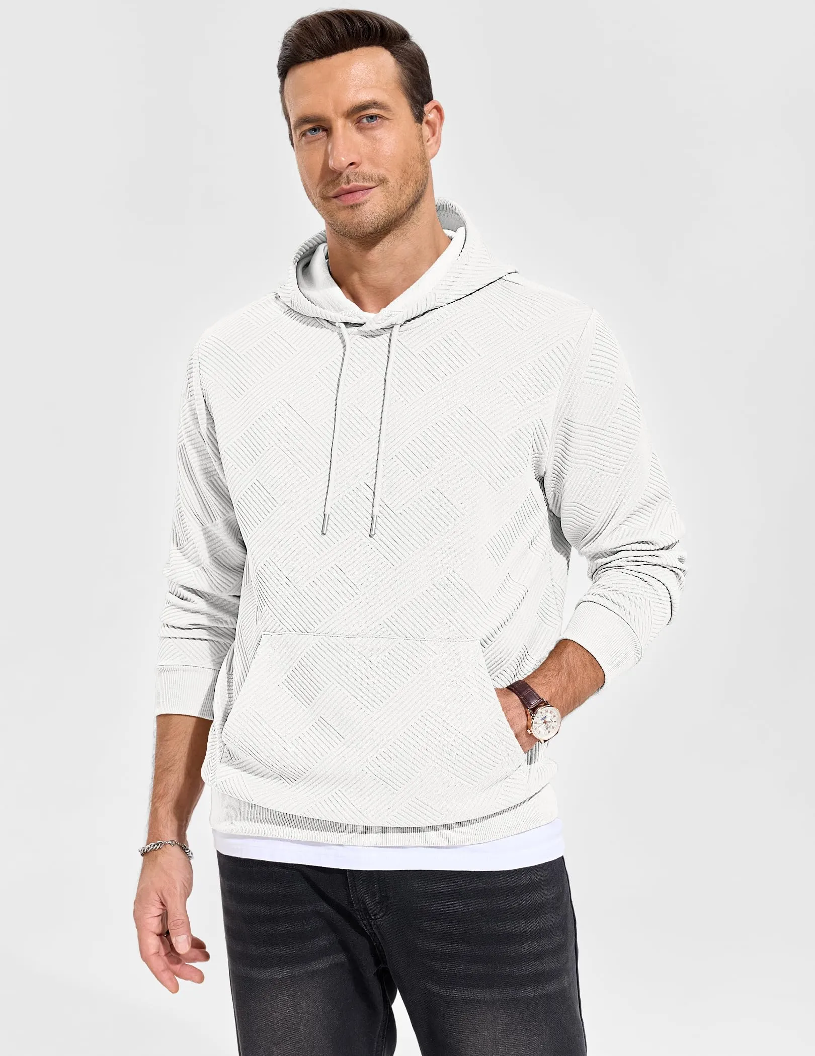 TARAINYA Felpa con Cappuccio Uomo Cotone Hoodie Bianco L - immagine 2