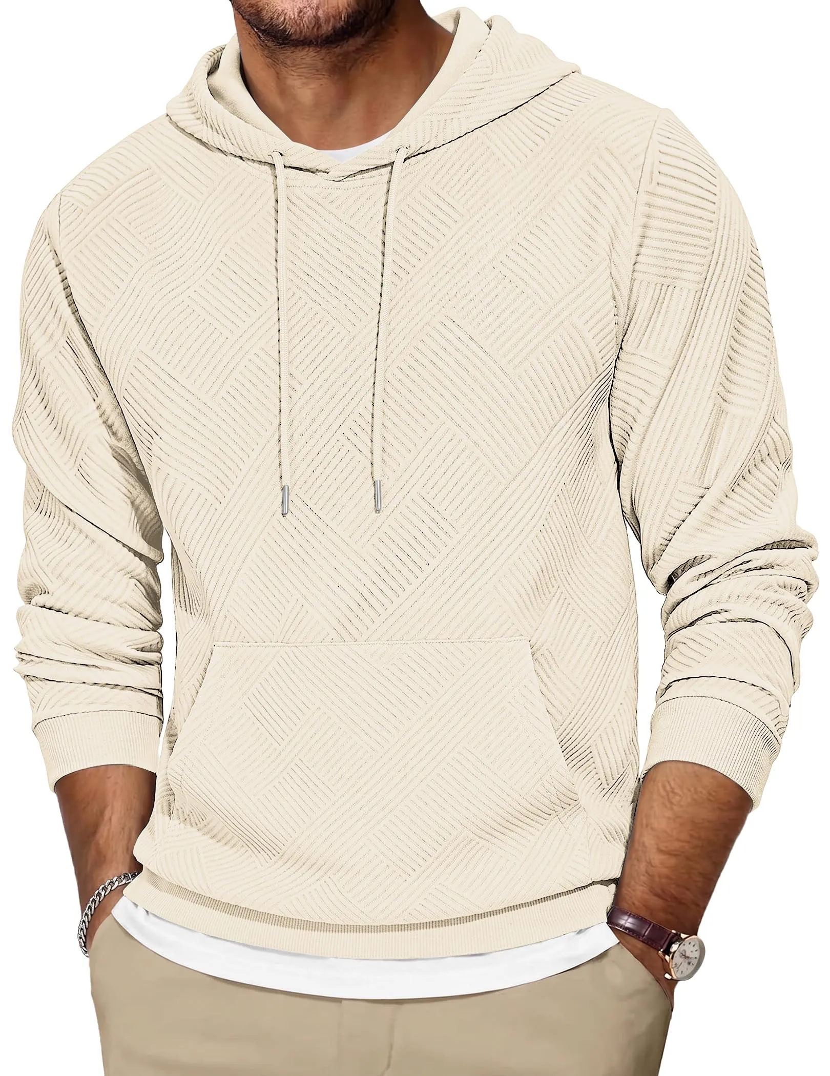 TARAINYA Felpa con Cappuccio Uomo Cotone Hoodie Beige M - immagine 1