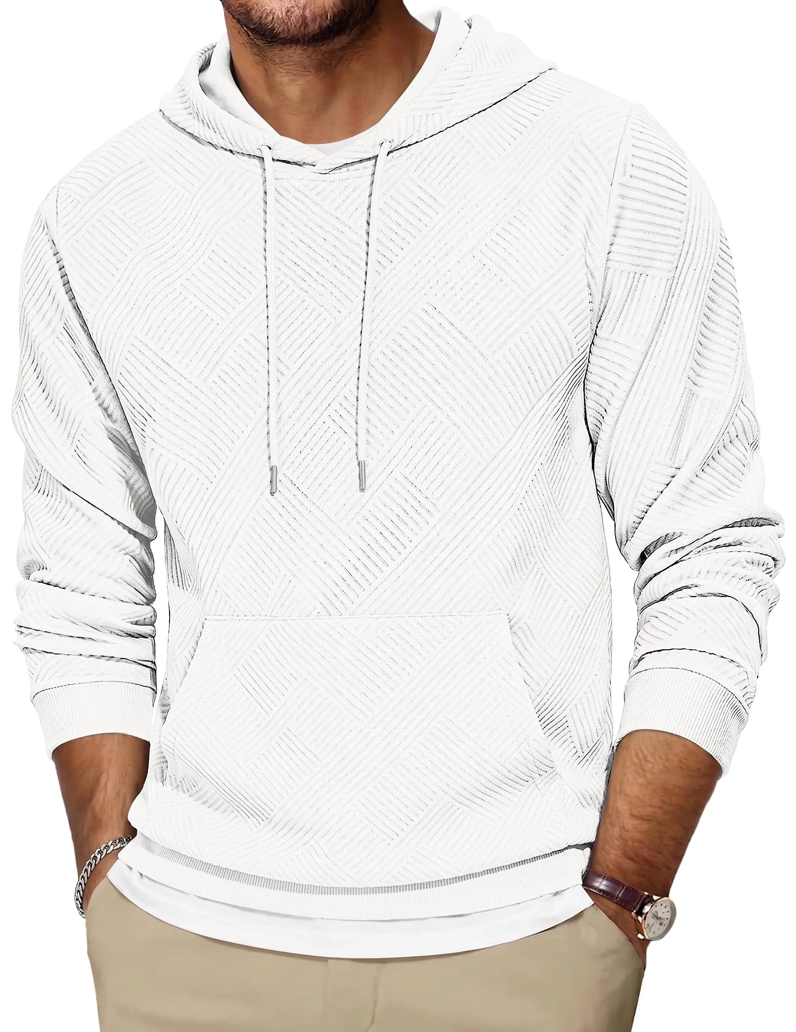 TARAINYA Felpa con Cappuccio Uomo Cotone Hoodie Bianco 4XL - immagine 1