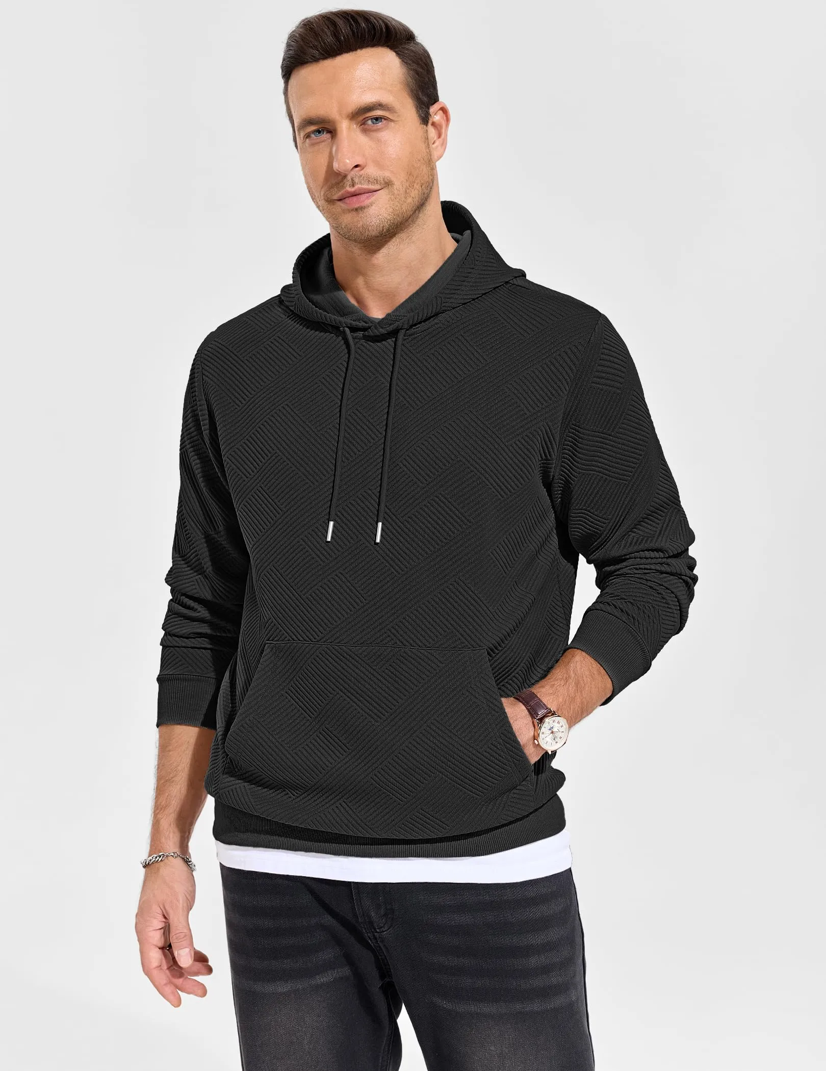 TARAINYA Felpa con Cappuccio Uomo Cotone Hoodie Nero L - immagine 2