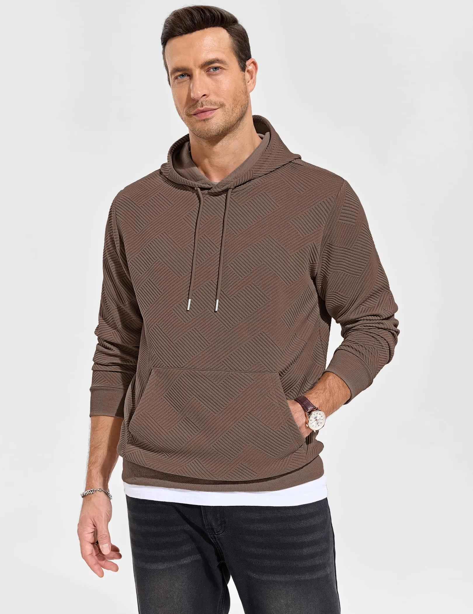 TARAINYA Felpa con Cappuccio Uomo Cotone Hoodie Marrone 5XL - immagine 2