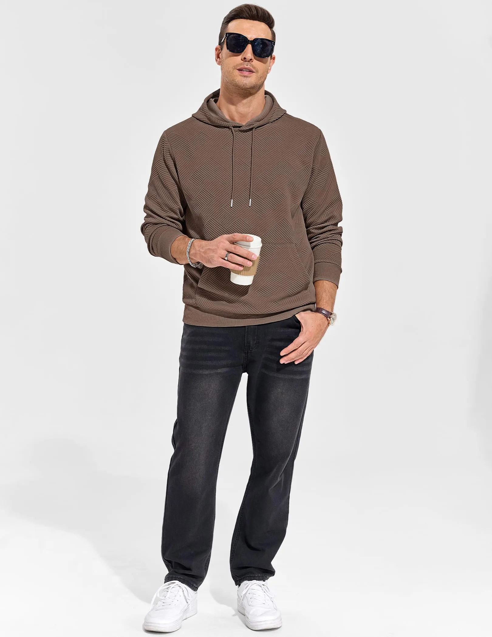 TARAINYA Felpa con Cappuccio Uomo Cotone Hoodie Marrone3XL - immagine 3