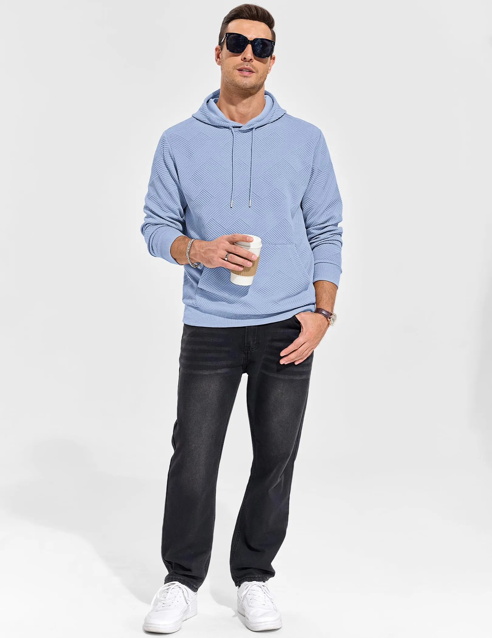 TARAINYA Felpa con Cappuccio Uomo Cotone Hoodie Blu chiaro XL - immagine 9
