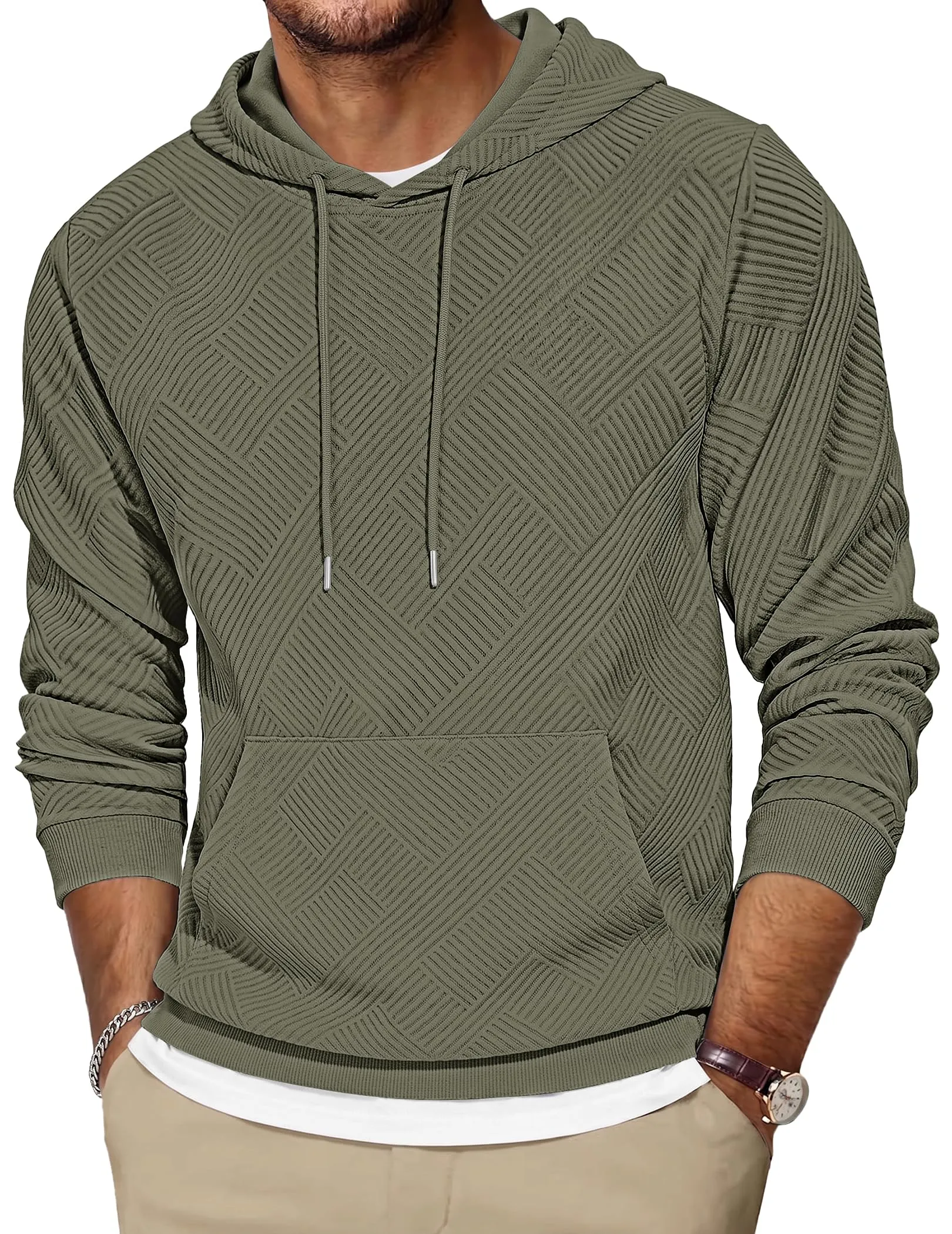 TARAINYA Felpa con Cappuccio Uomo Cotone Hoodie Verde militare L - immagine 1