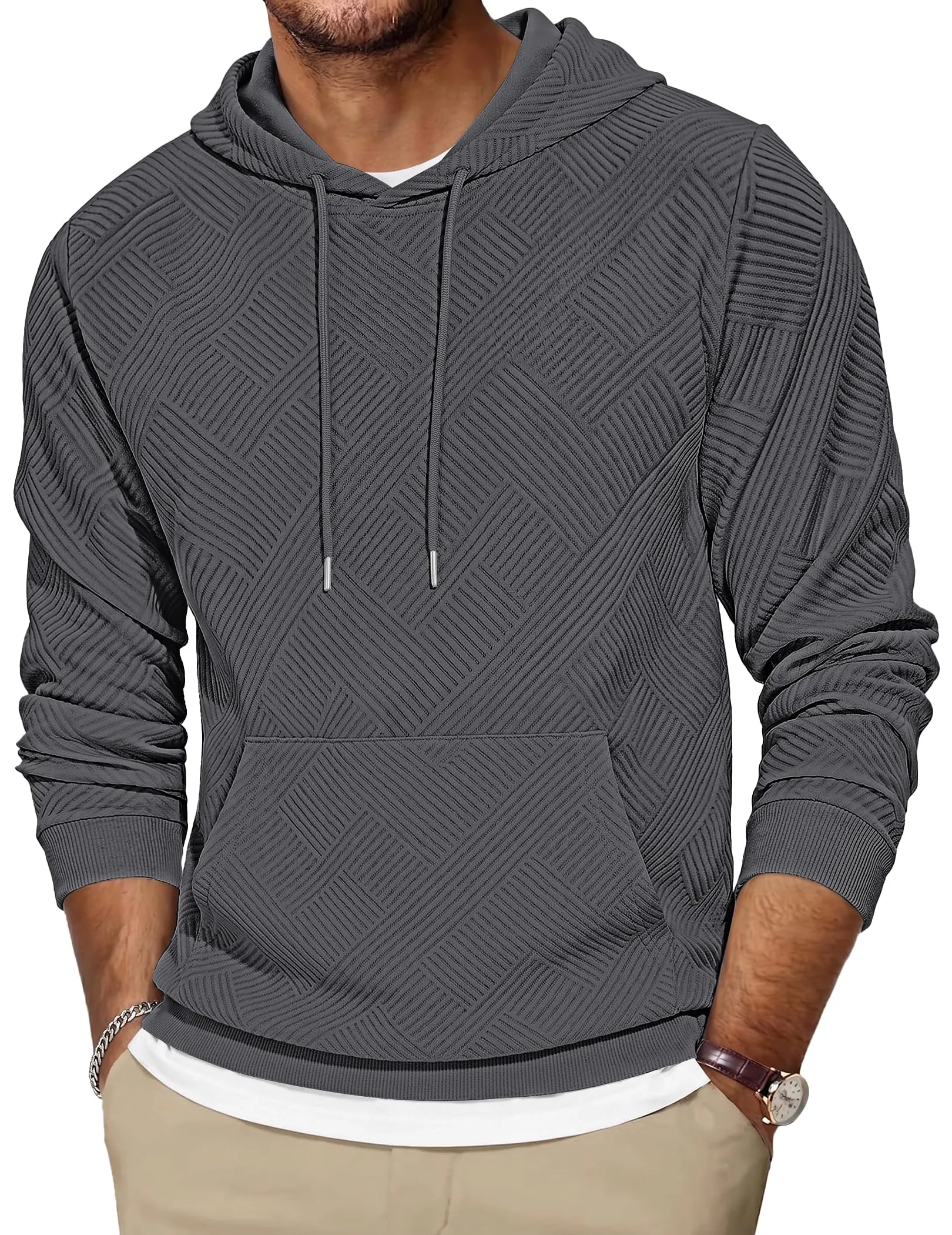 TARAINYA Felpa con Cappuccio Uomo Cotone Hoodie Grigio scuro M - immagine 1