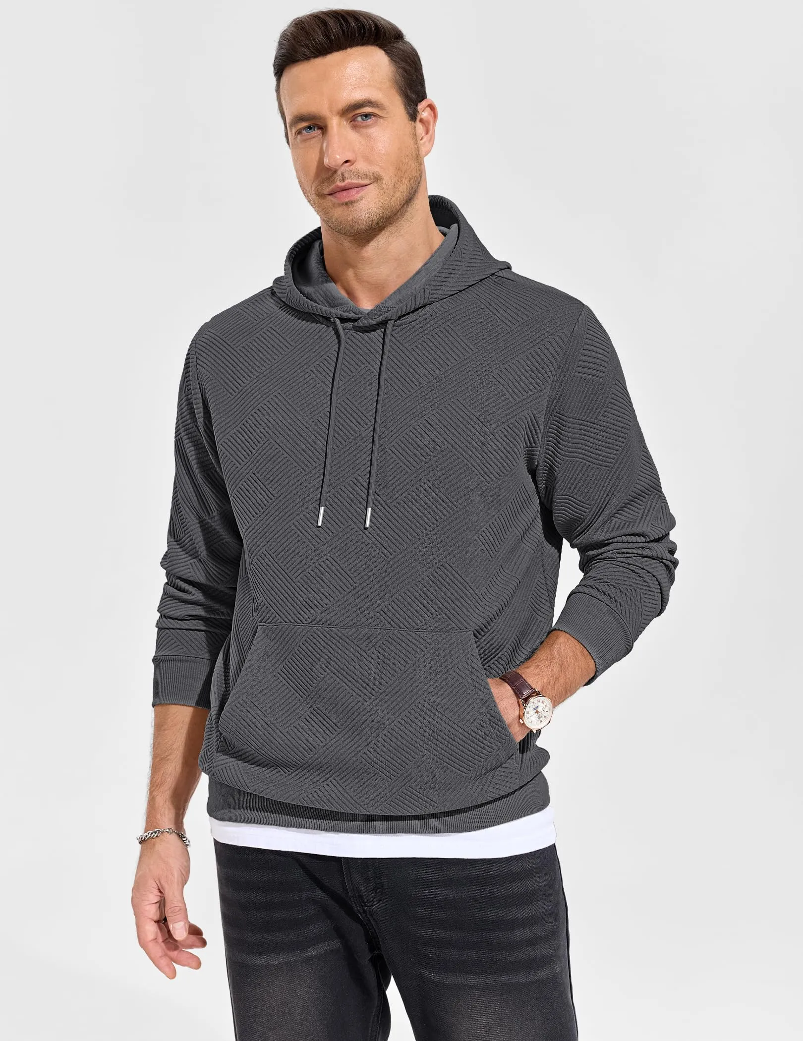 TARAINYA Felpa con Cappuccio Uomo Cotone Hoodie Grigio scuro M - immagine 3