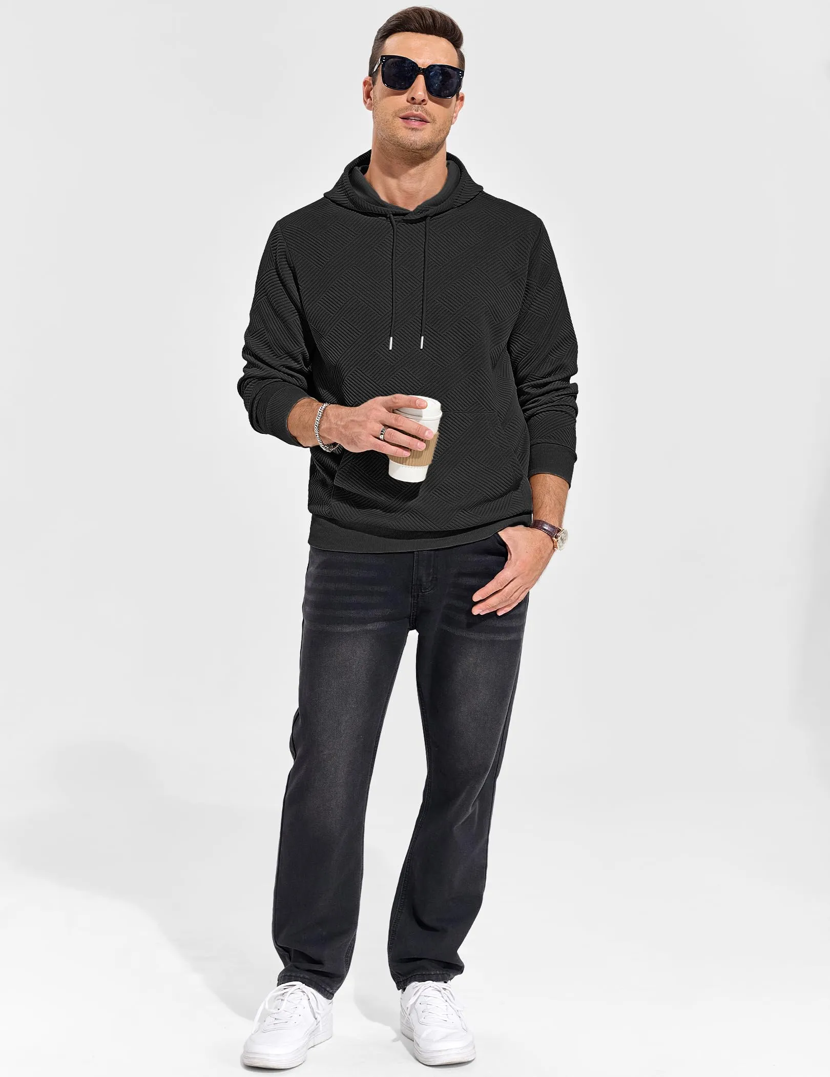 TARAINYA Felpa con Cappuccio Uomo Cotone Hoodie Nero M - immagine 3