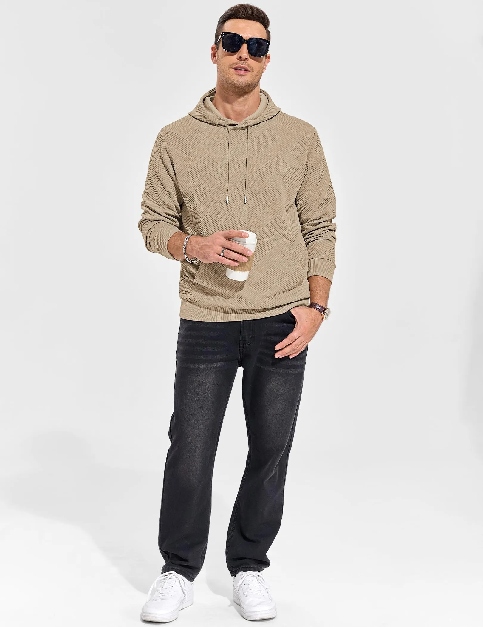 TARAINYA Felpa con Cappuccio Uomo Cotone Hoodie Cachi chiaro XL - immagine 3