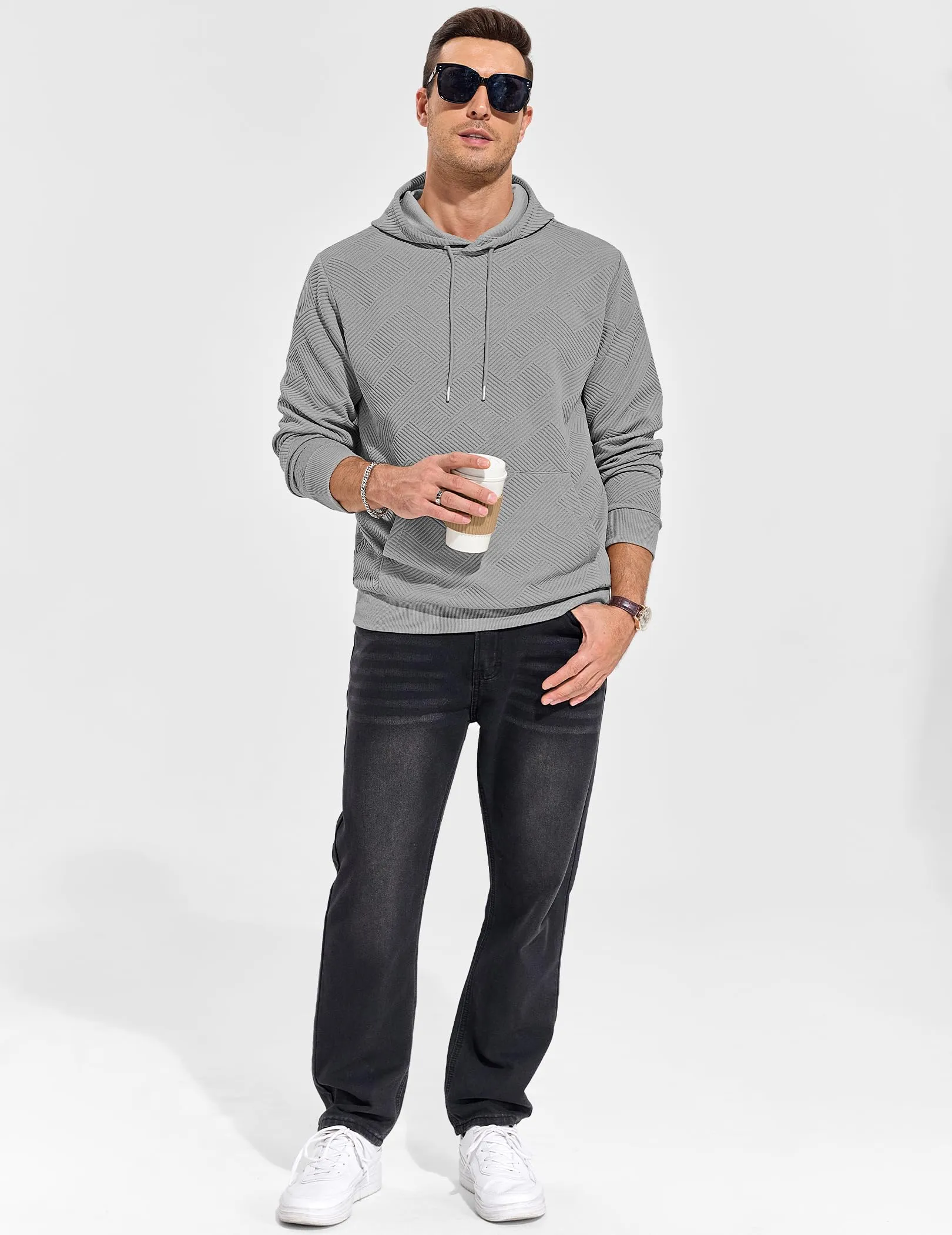 TARAINYA Felpa con Cappuccio Uomo Cotone Hoodie Grigio XL - immagine 3