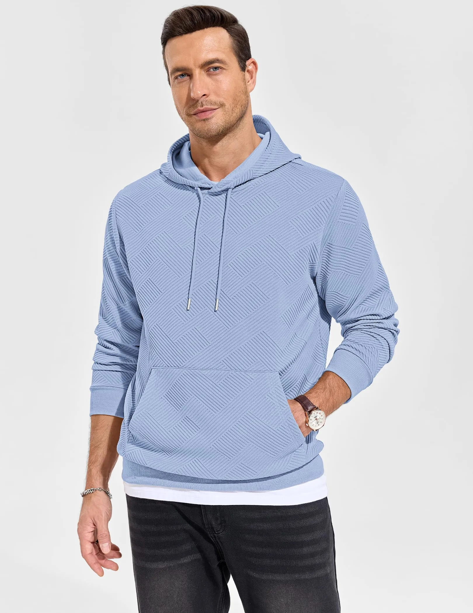 TARAINYA Felpa con Cappuccio Uomo Cotone Hoodie Blu chiaro 2XL - immagine 3