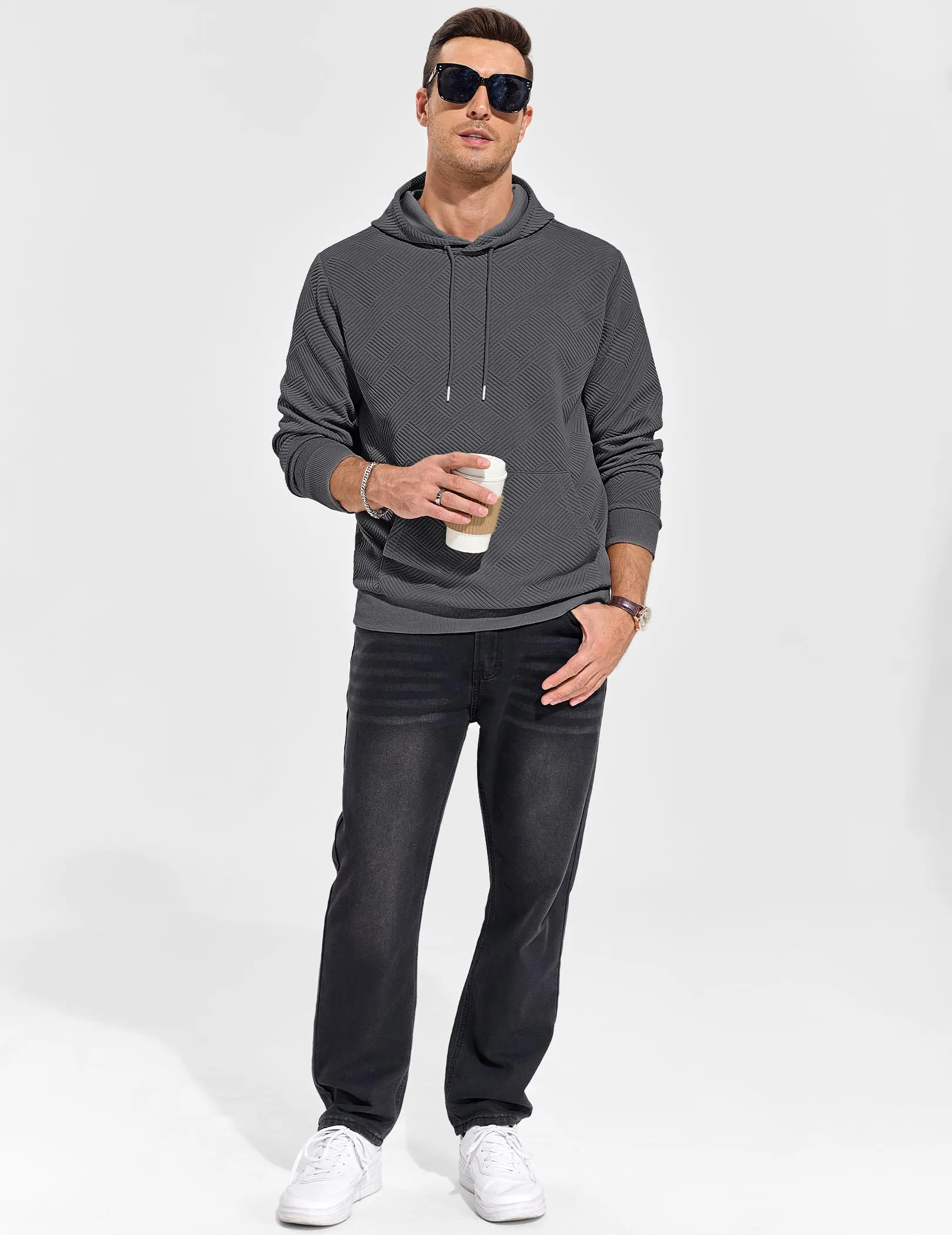 TARAINYA Felpa con Cappuccio Uomo Cotone Hoodie Grigio scuro XL - immagine 9