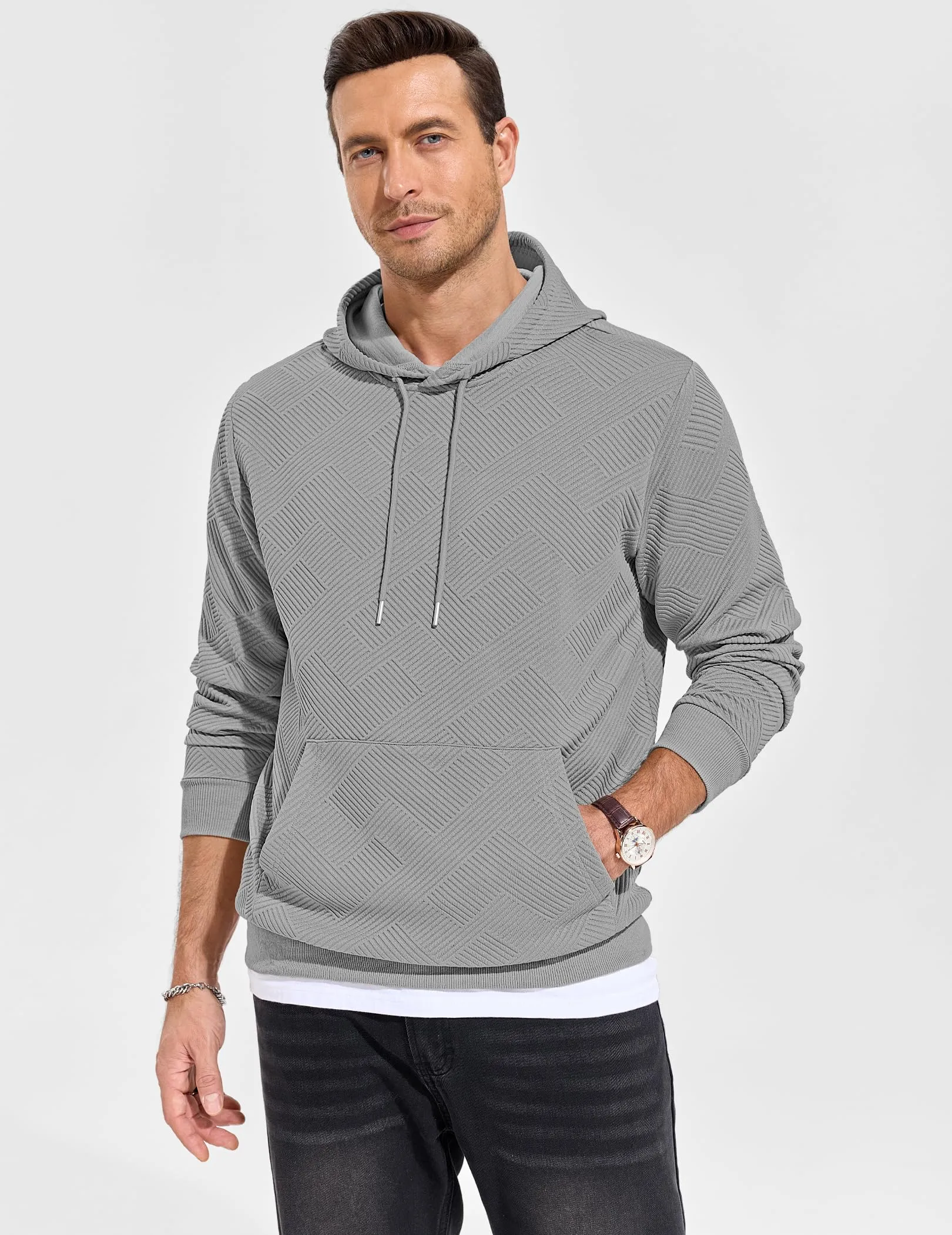 TARAINYA Felpa con Cappuccio Uomo Cotone Hoodie Grigio 3XL - immagine 2