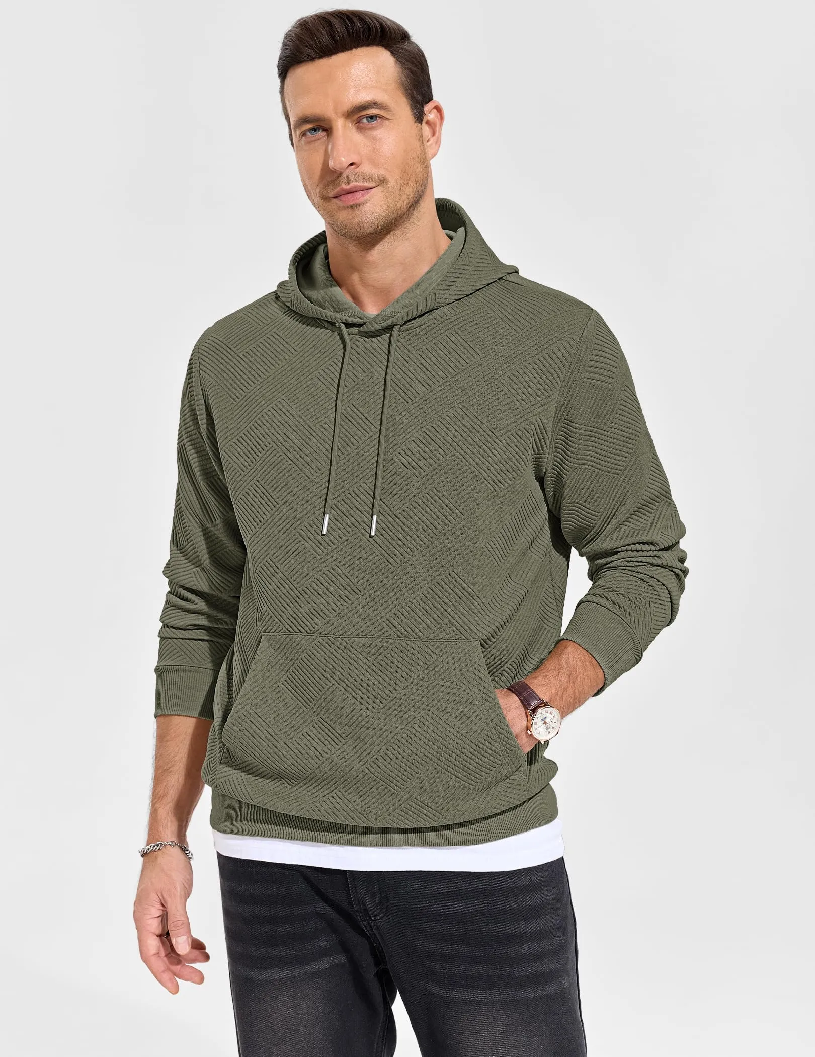 TARAINYA Felpa con Cappuccio Uomo Cotone Hoodie Verde militare 3XL - immagine 2