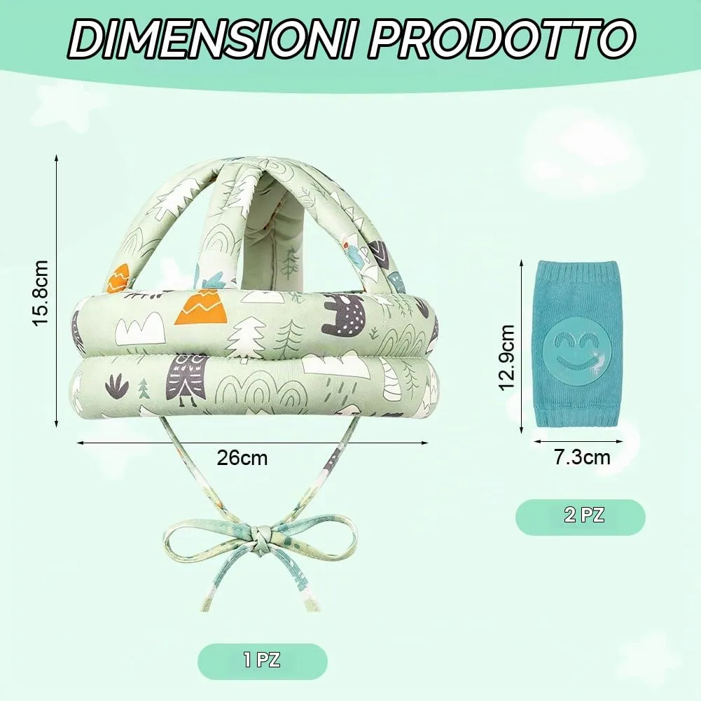 HAGOT Caschetto Primi Passi, Primi Passi Per Bambini Neonati, Protezione Anticollisione Regolabile e Traspirante, con Ginocchiere - immagine 2