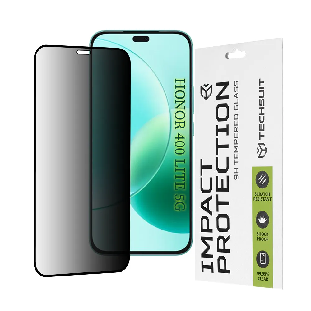 Pellicola protettiva per schermo Privacy Techsuit per Honor 400 Lite / X8c / X8b, Vetro temperato, Full Glue, 111D - immagine 1
