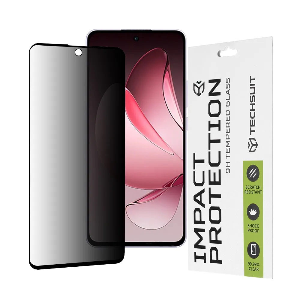 Pellicola protettiva per schermo Privacy Techsuit per Oppo Reno13 FS 5G / Reno13 F 4G / Reno13 F, Vetro Temperato, Full Glue, 111D - immagine 1